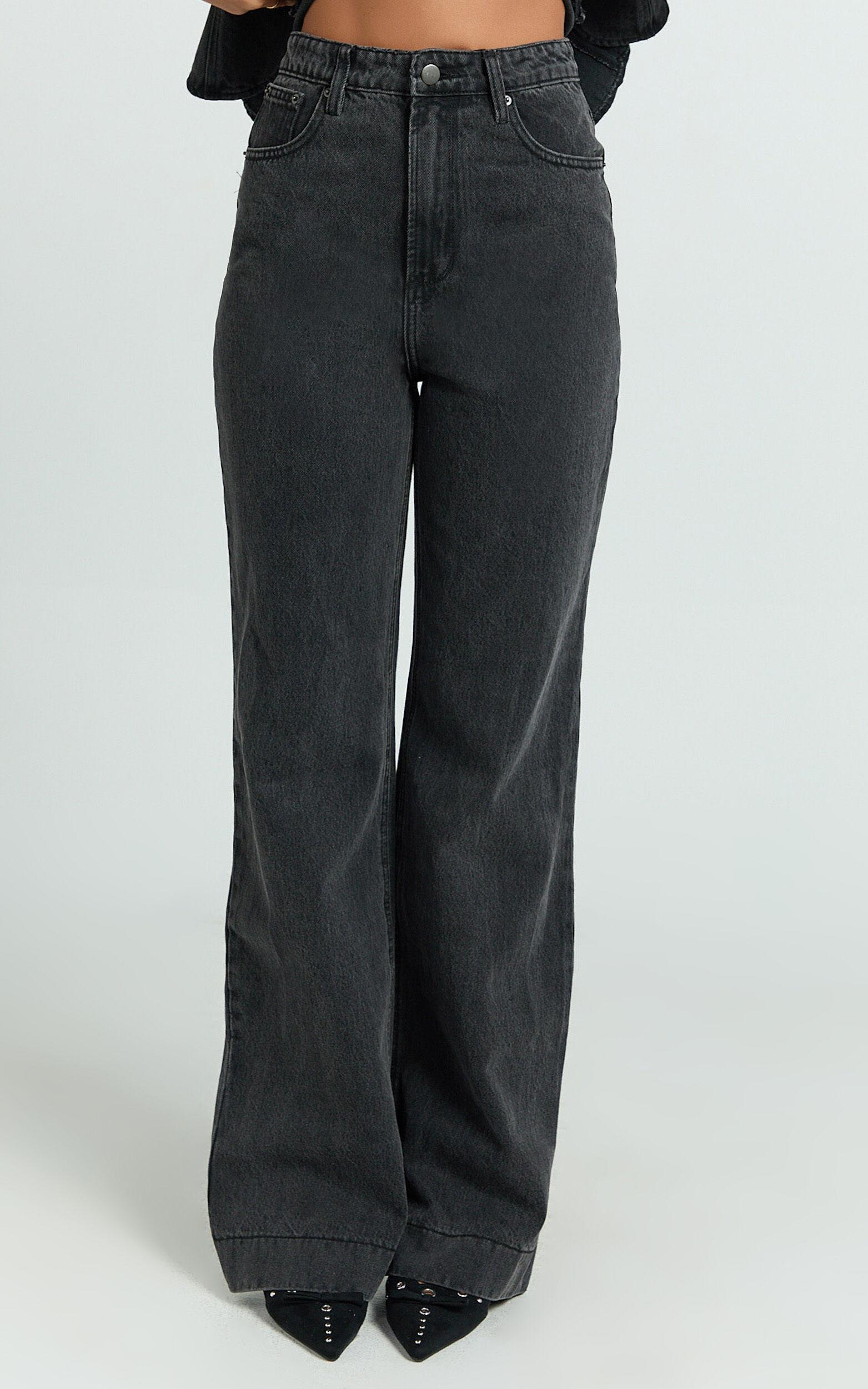 Emman Jeans - High Waisted Cotton Wide Leg Denim Jeans in Black Product Image