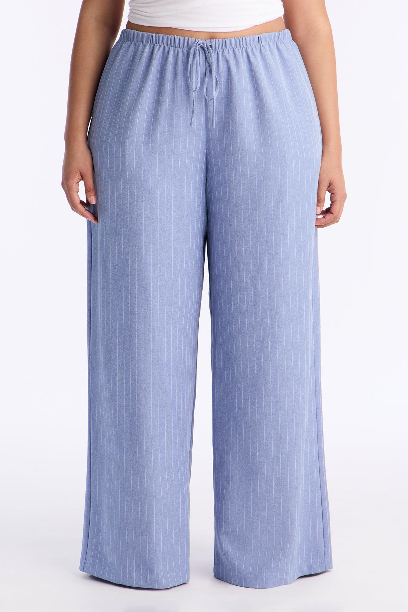 Mallory Pinstripe Easy Pull On Wide Leg Pant 33″ - Blue Female Product Image