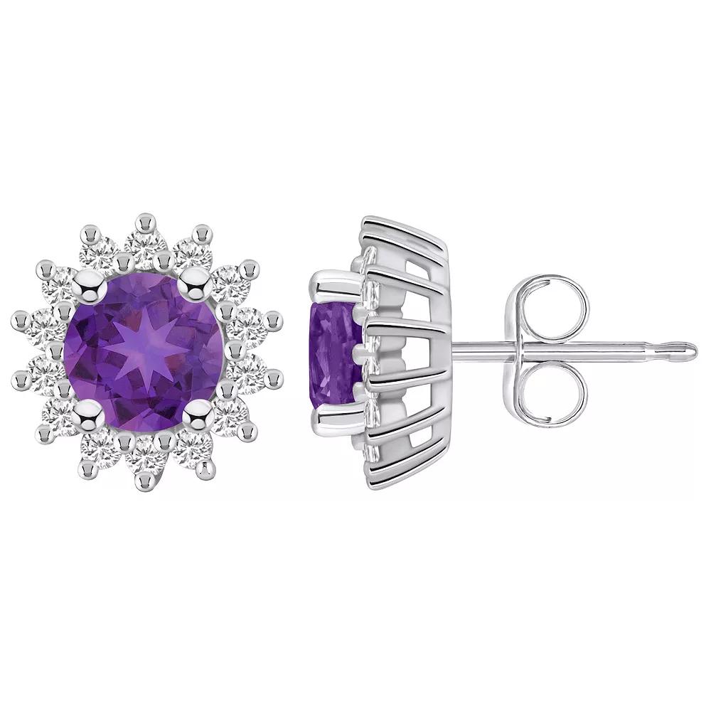 Alyson Layne 14k Gold Round Amethyst 1/2 Carat T.W. Diamond Halo Stud Earrings, Women's Product Image