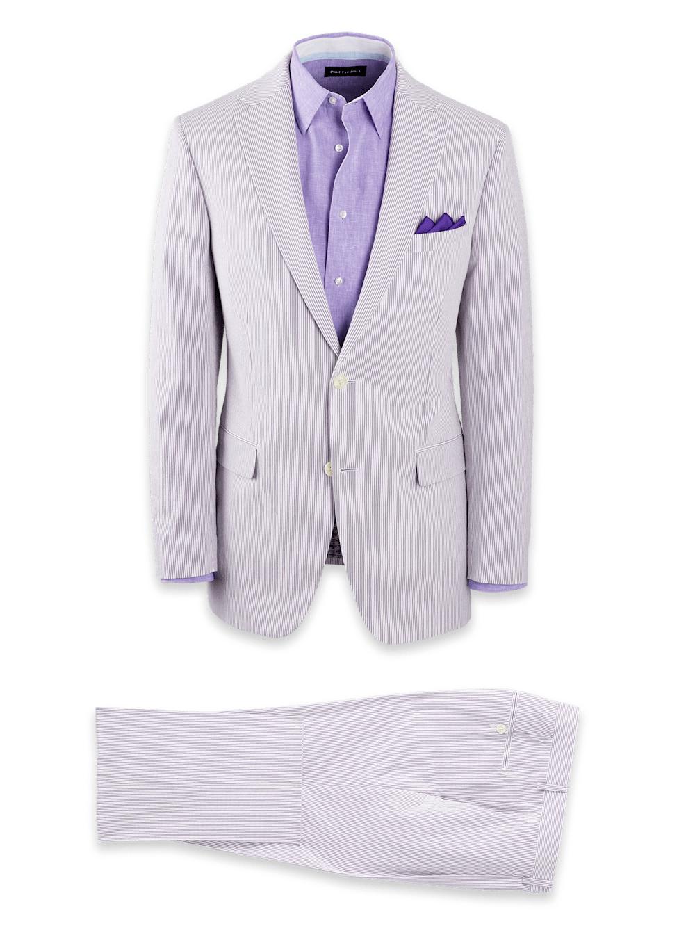 Cotton Stretch Stripe Seersucker Notch Lapel Suit - Purple/white Product Image