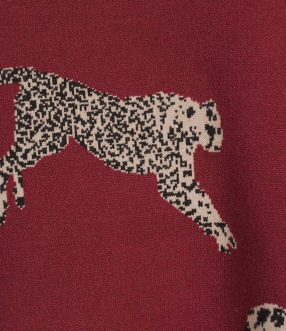 Ali Miles Petite Size Cheetah Jacquard Print Mock Neck Long Sleeve Popover Sweater Product Image