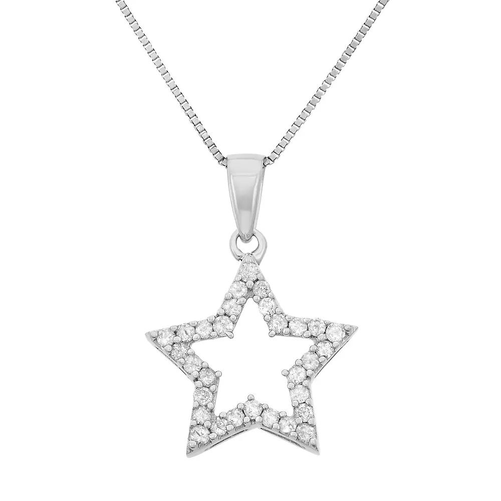 1/4 Carat T.W. Diamond Sterling Silver Cutout Star Pendant Necklace, Women's, Size: 18", White Product Image