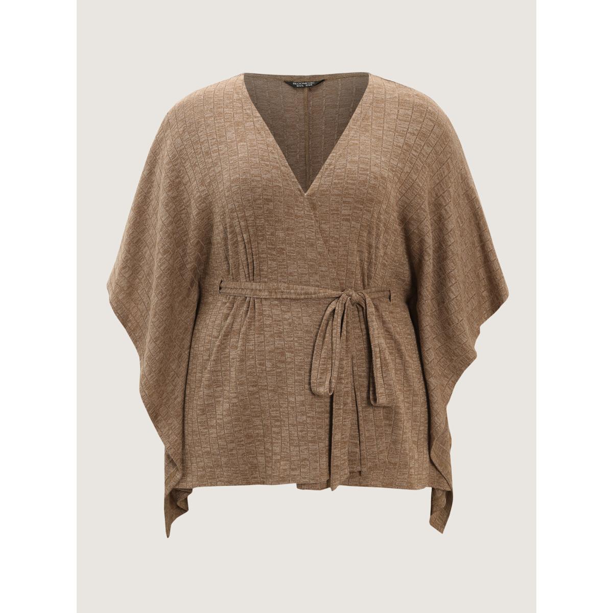 Plus Size Textured Front-Tie Flowy Cover-Up Bronze Women Casual Leisure Cover Ups Bloomchic 26/4X Product Image