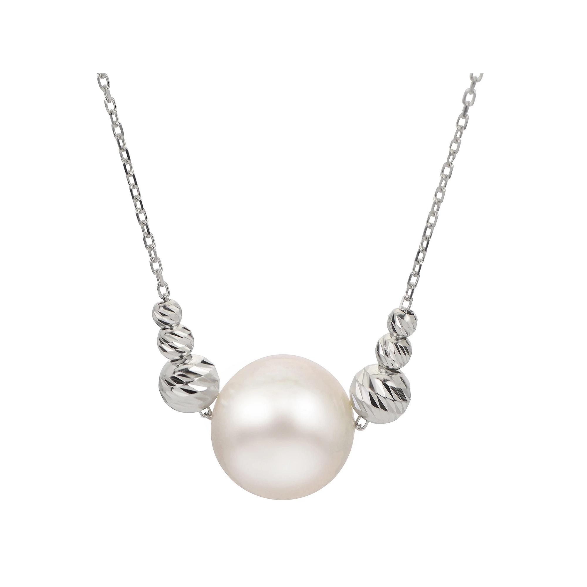 PearLustre by Imperial Sterling Silver Freshwater Cultured Pearl & Brilliance Bead Necklace, Womens Product Image