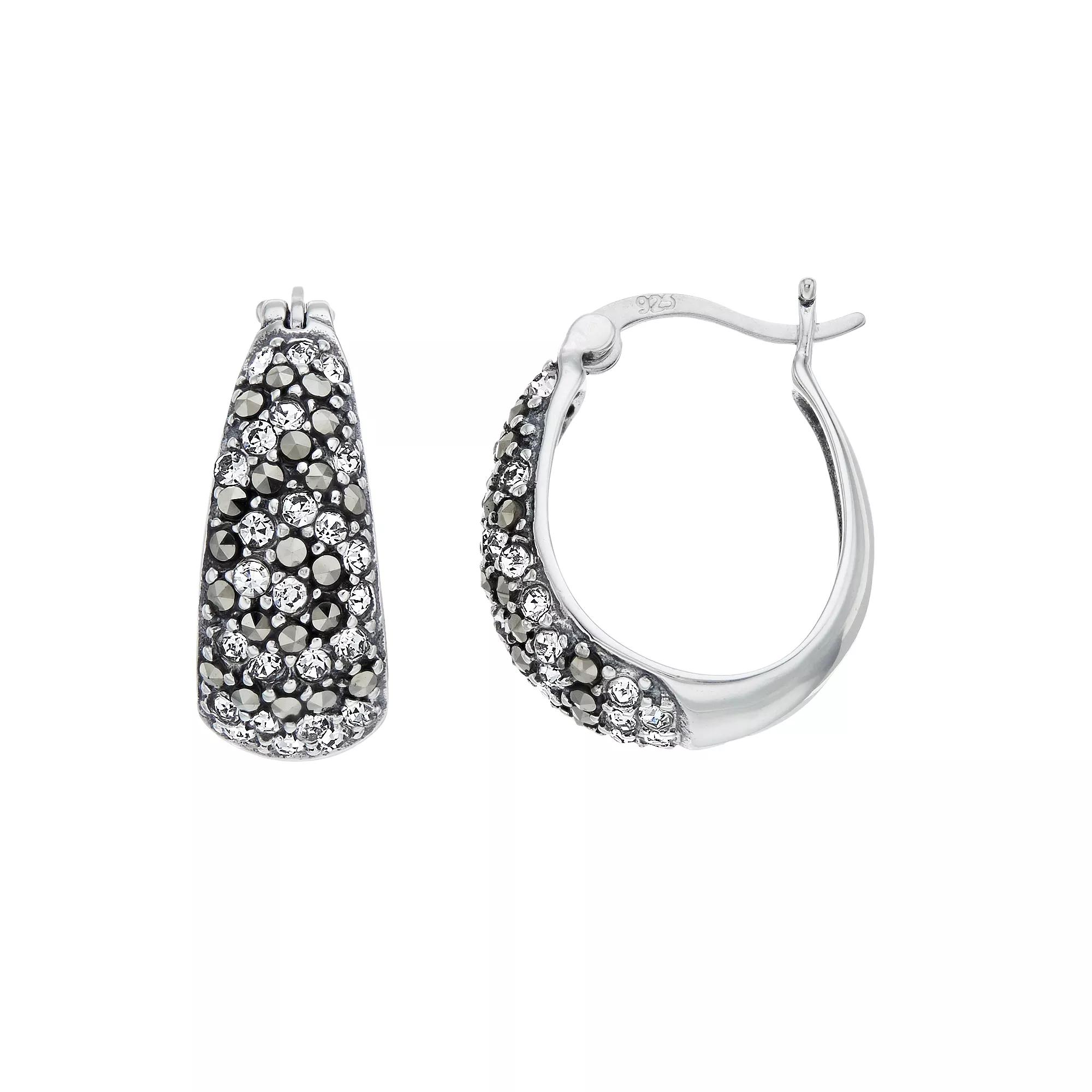 Tori Hill Sterling Silver Marcasite & Crystal Hoop Earrings, Womens Product Image