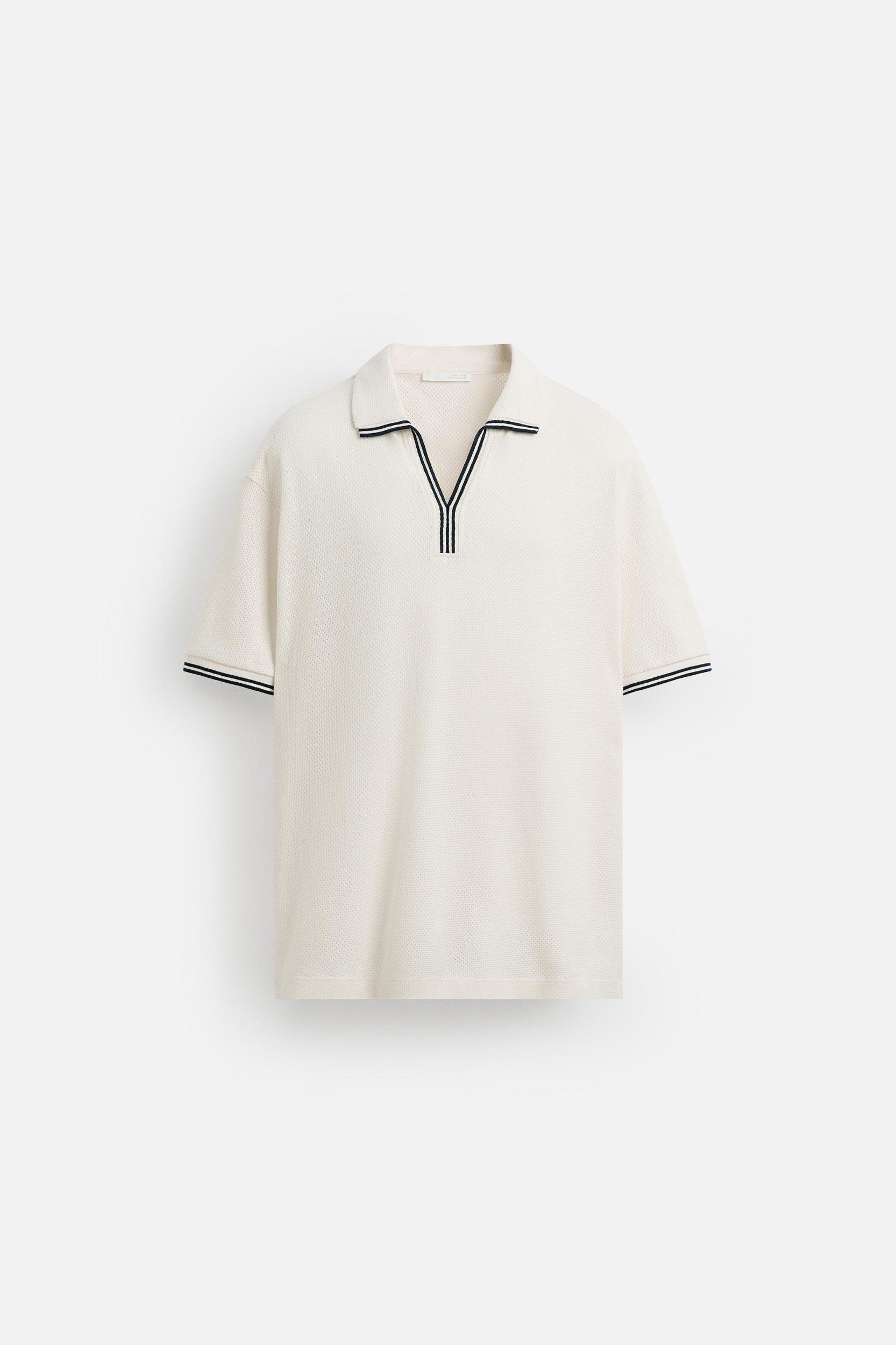 CONTRAST OPEN WEAVE POLO SHIRT Product Image