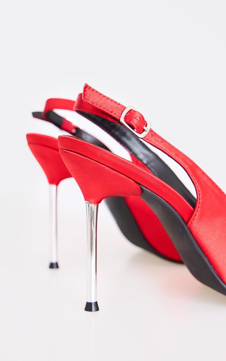 Red Satin Wide Fit Point Toe High Stiletto Court Heels Product Image