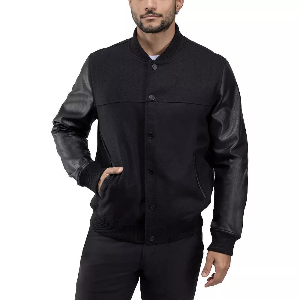 Men's Xray Wool Blend Varsity Bomber Jacket with Faux Leather Sleeves,  Product Image