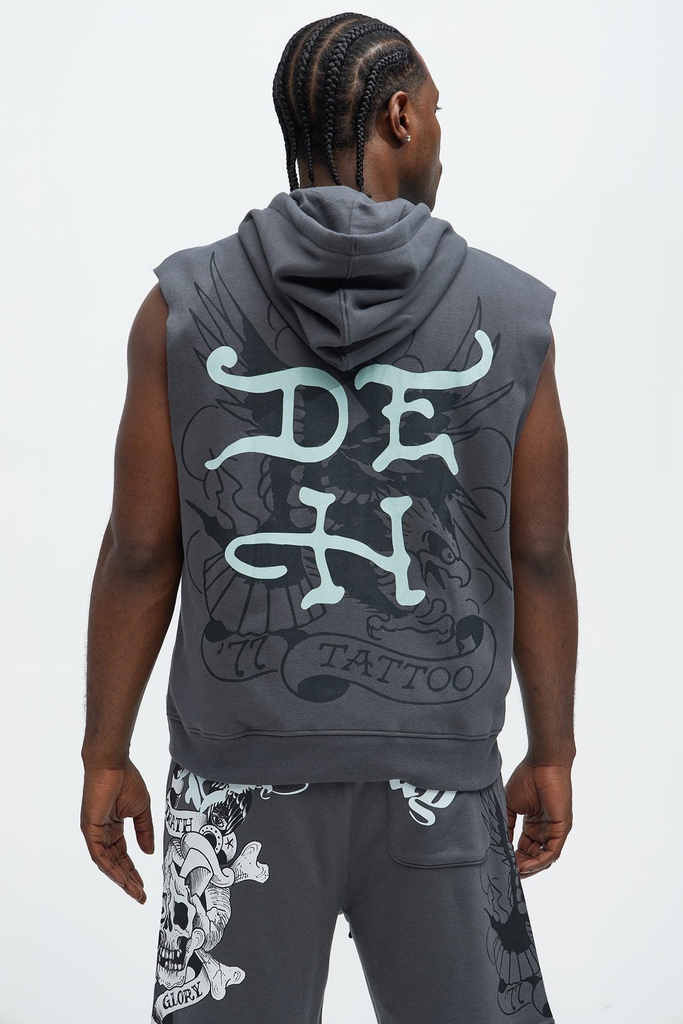 Ed Hardy Skull Glory Sleeveless Zip Up Hoodie - Charcoal Product Image