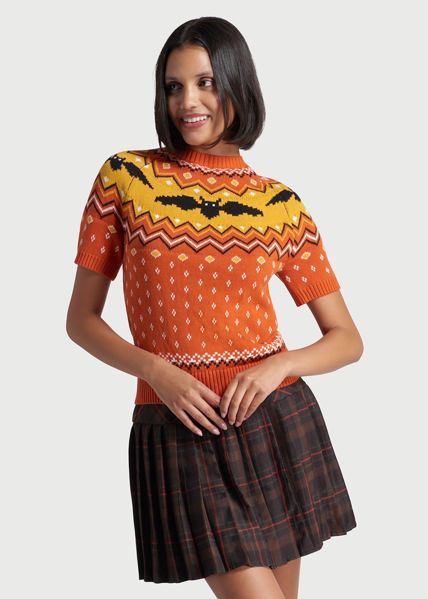 It Be Like 'Bat' Fair Isle Short Sleeve Sweater Product Image