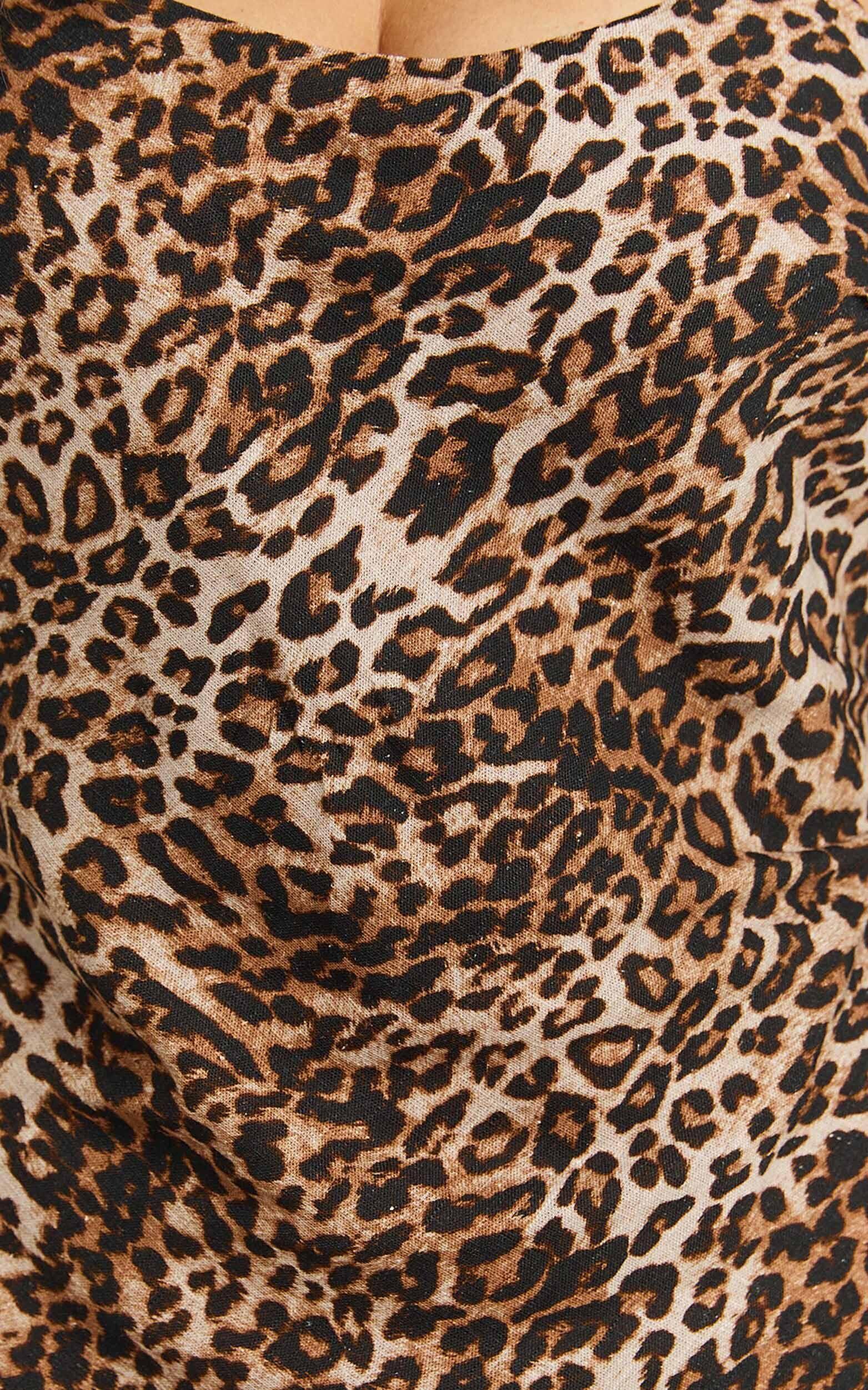 Josie Midi Dress - Linen Slip Dress in Tonal Leopard Print Product Image