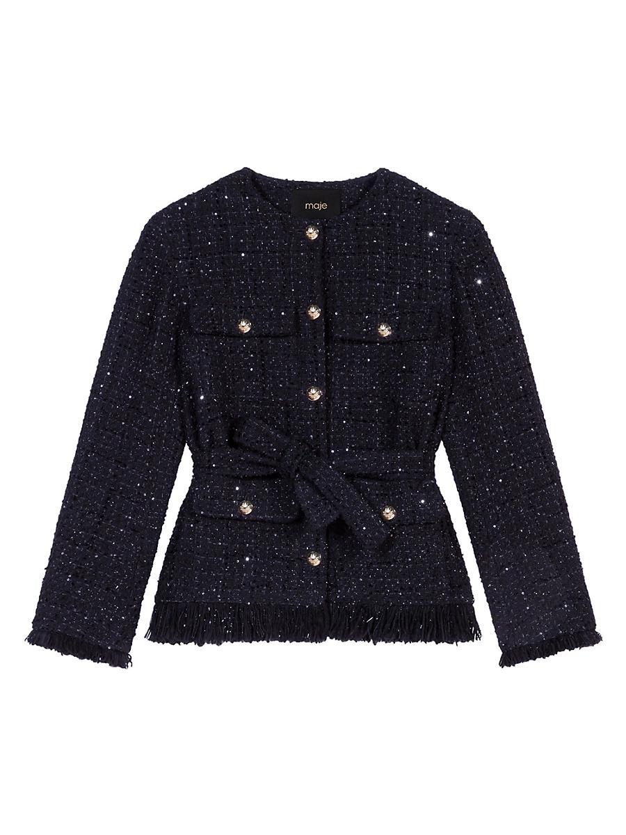 Womens Sequined Tweed Jacket Product Image