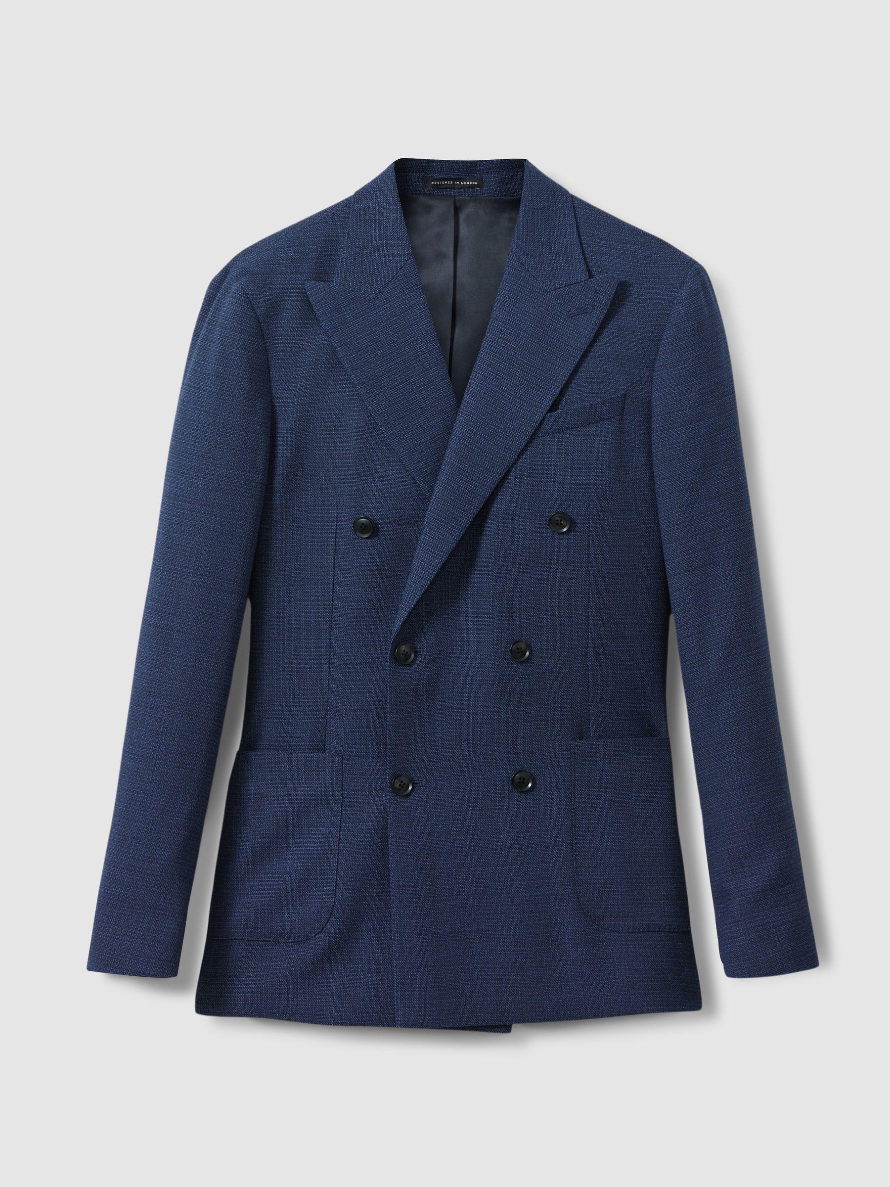 Wool Blend Double Breasted Blazer in Indigo Product Image