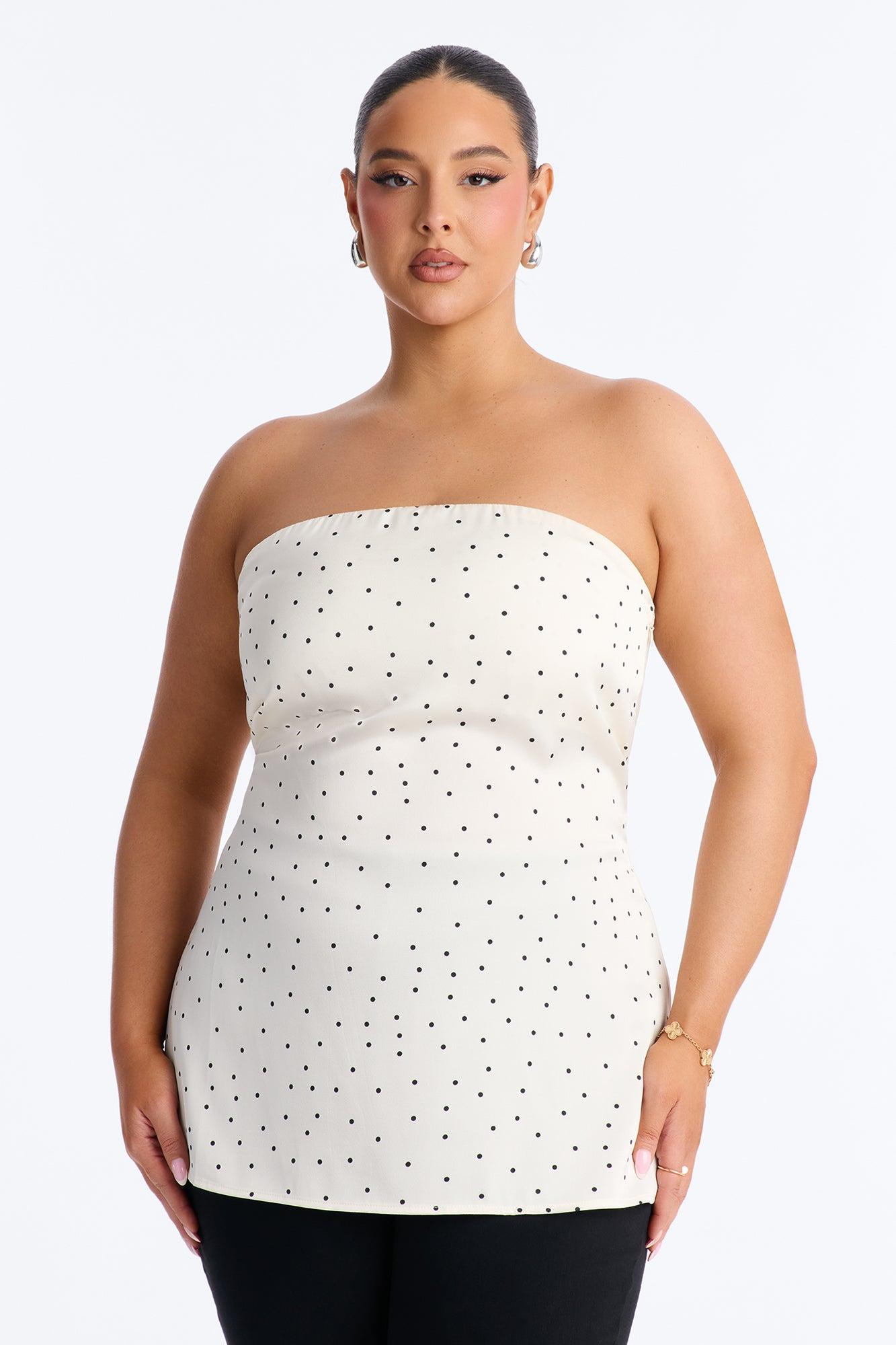 Spring Breeze Polka Dot Satin Tube Top - Cream/combo Female Product Image
