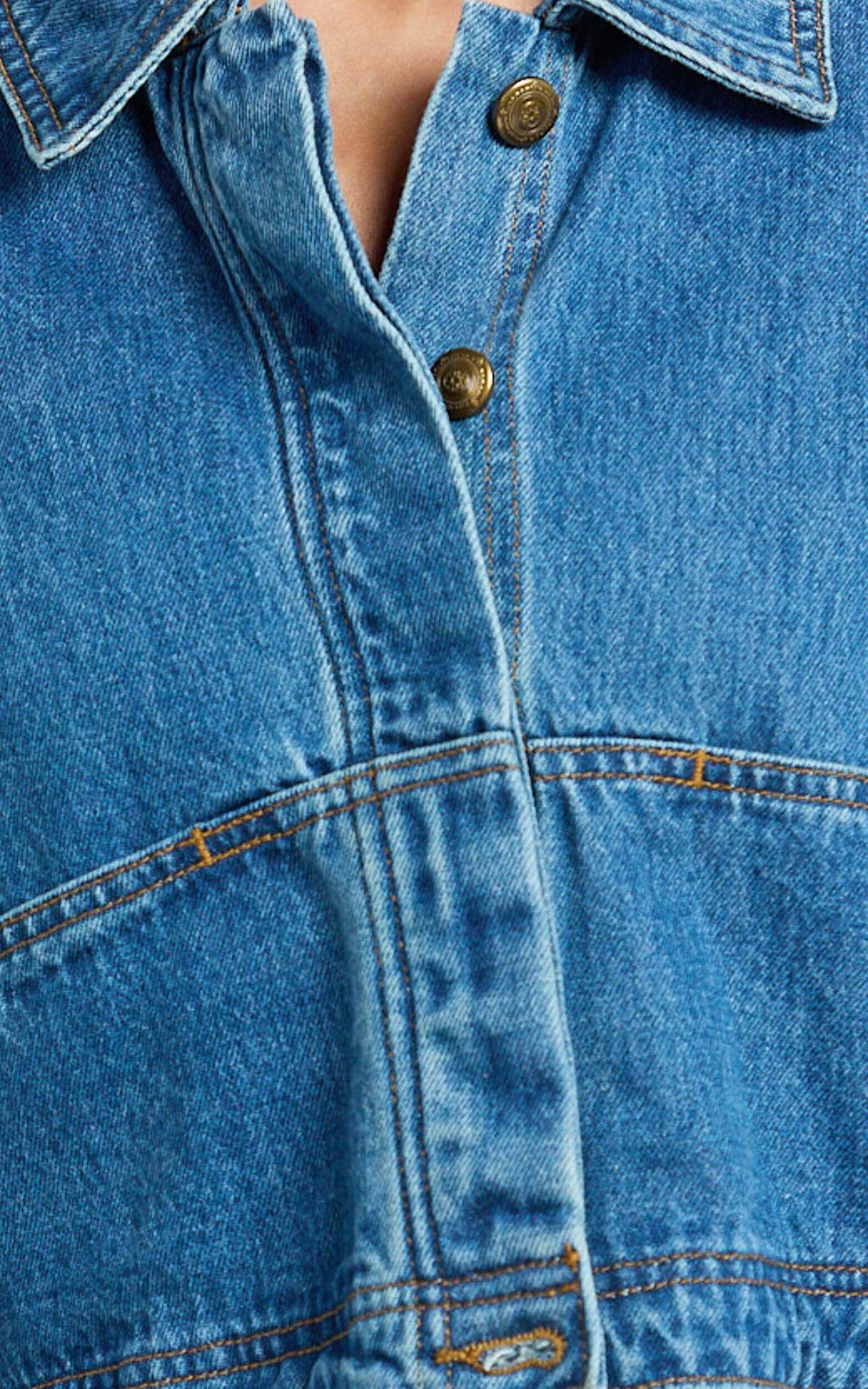 Pamela Jacket - Cropped Boxy Fit Recycled Denim Jacket in Dark Blue Wash Product Image