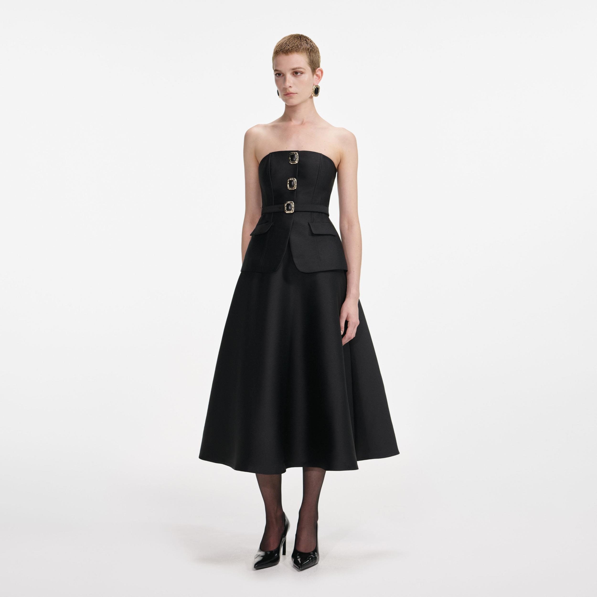 Black Taffeta Bandeau Midi Dress Product Image