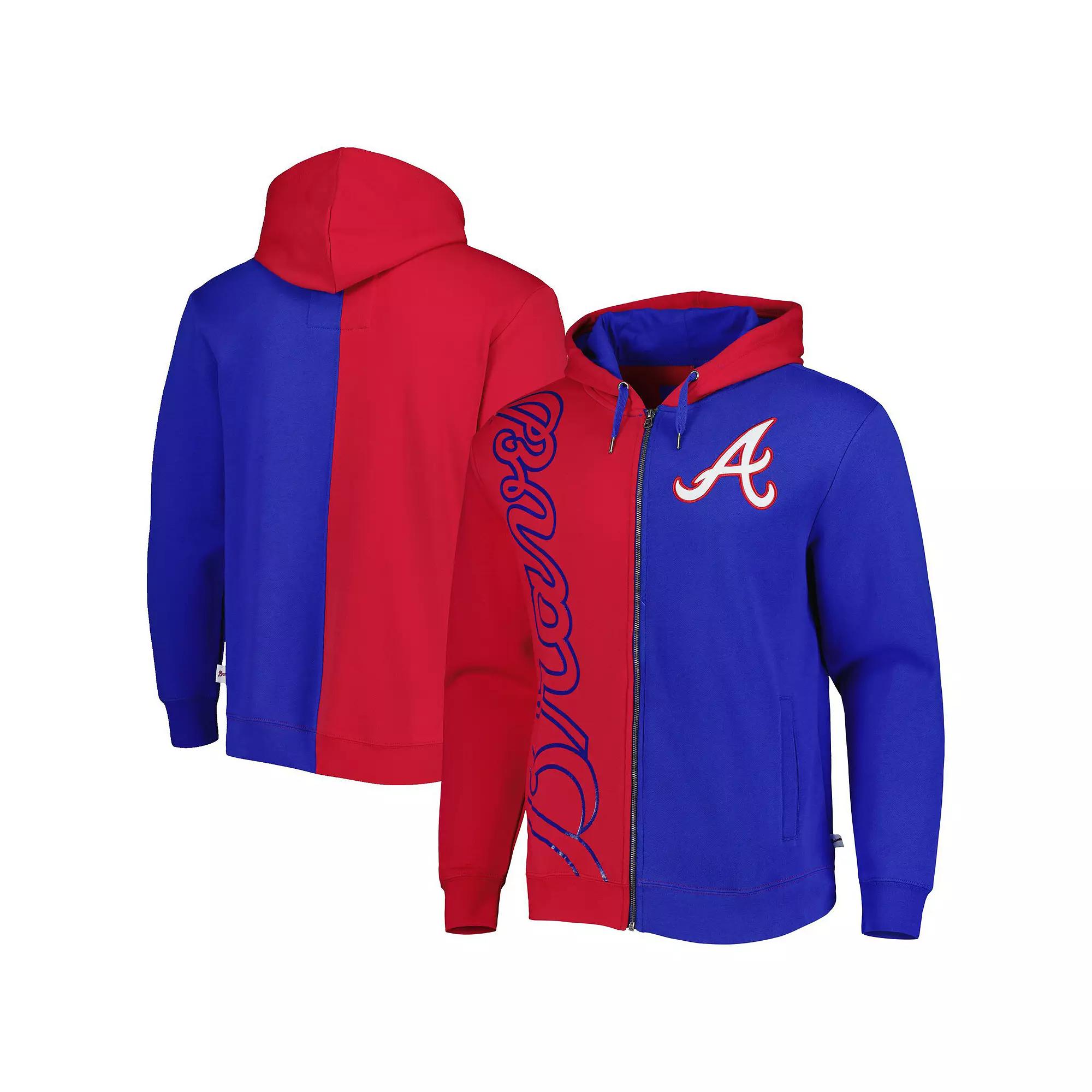 Men's Mitchell & Ness Red/Royal Atlanta Braves Fleece Full-Zip Hoodie, Size: Medium Product Image