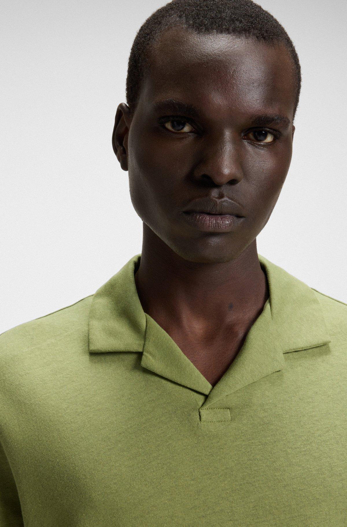 BOSS - Cotton-linen polo shirt with Johnny collar - Green Product Image
