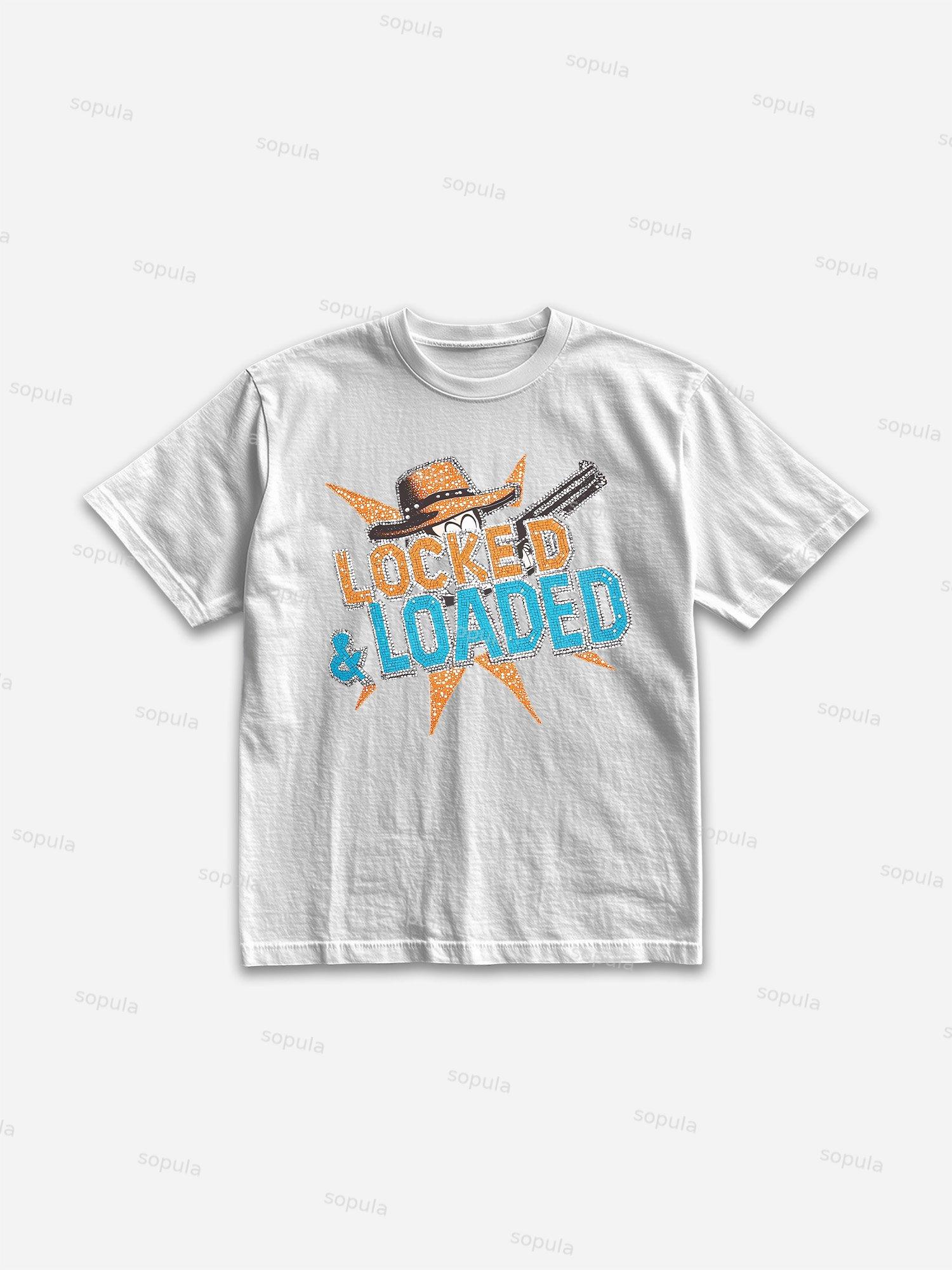 Locked & Loaded Cartoon Cowboy Revolver Graphic Cotton T-shirt Product Image