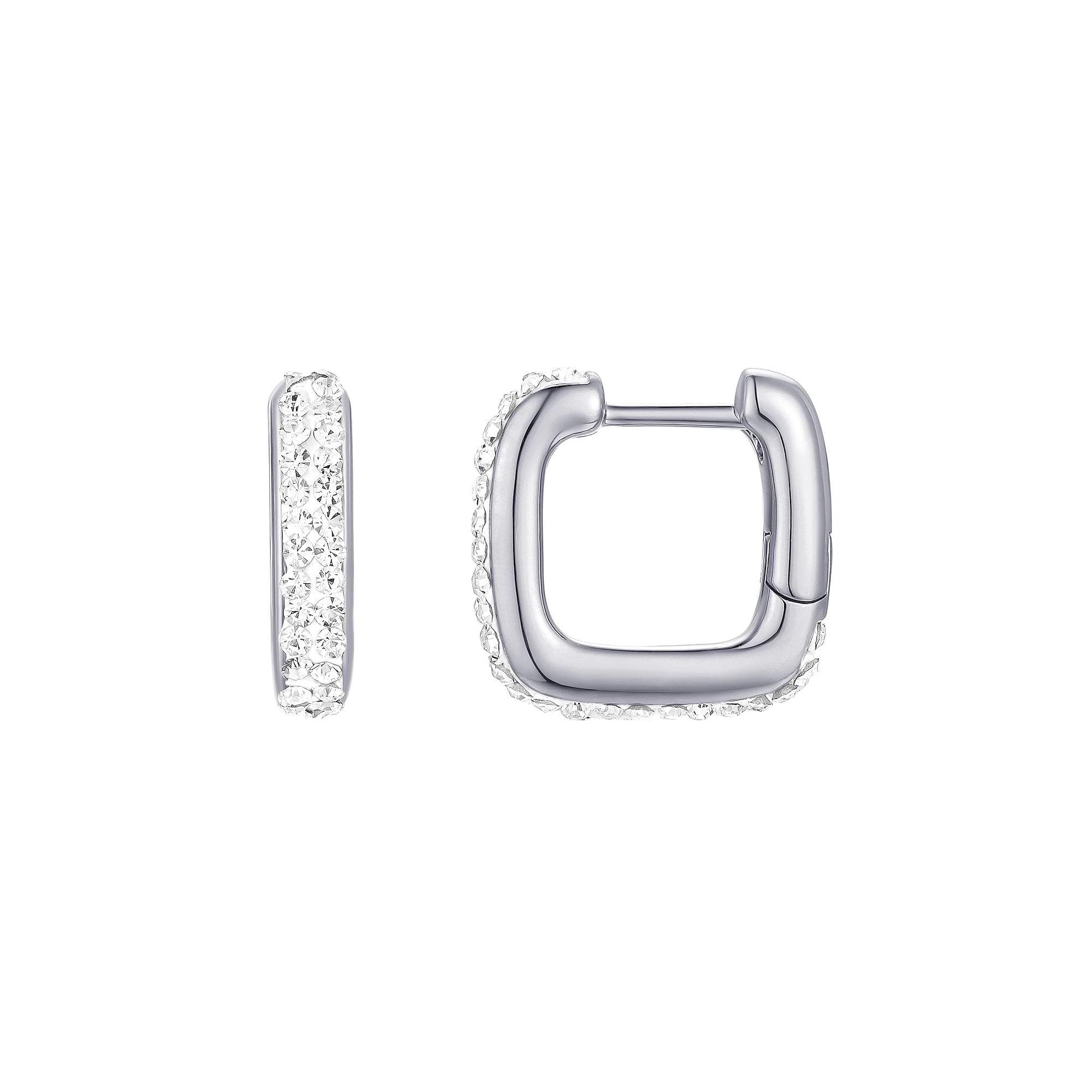 Chrystina Crystal Square Huggie Hoop Earrings, Women's, Silver Tone Product Image