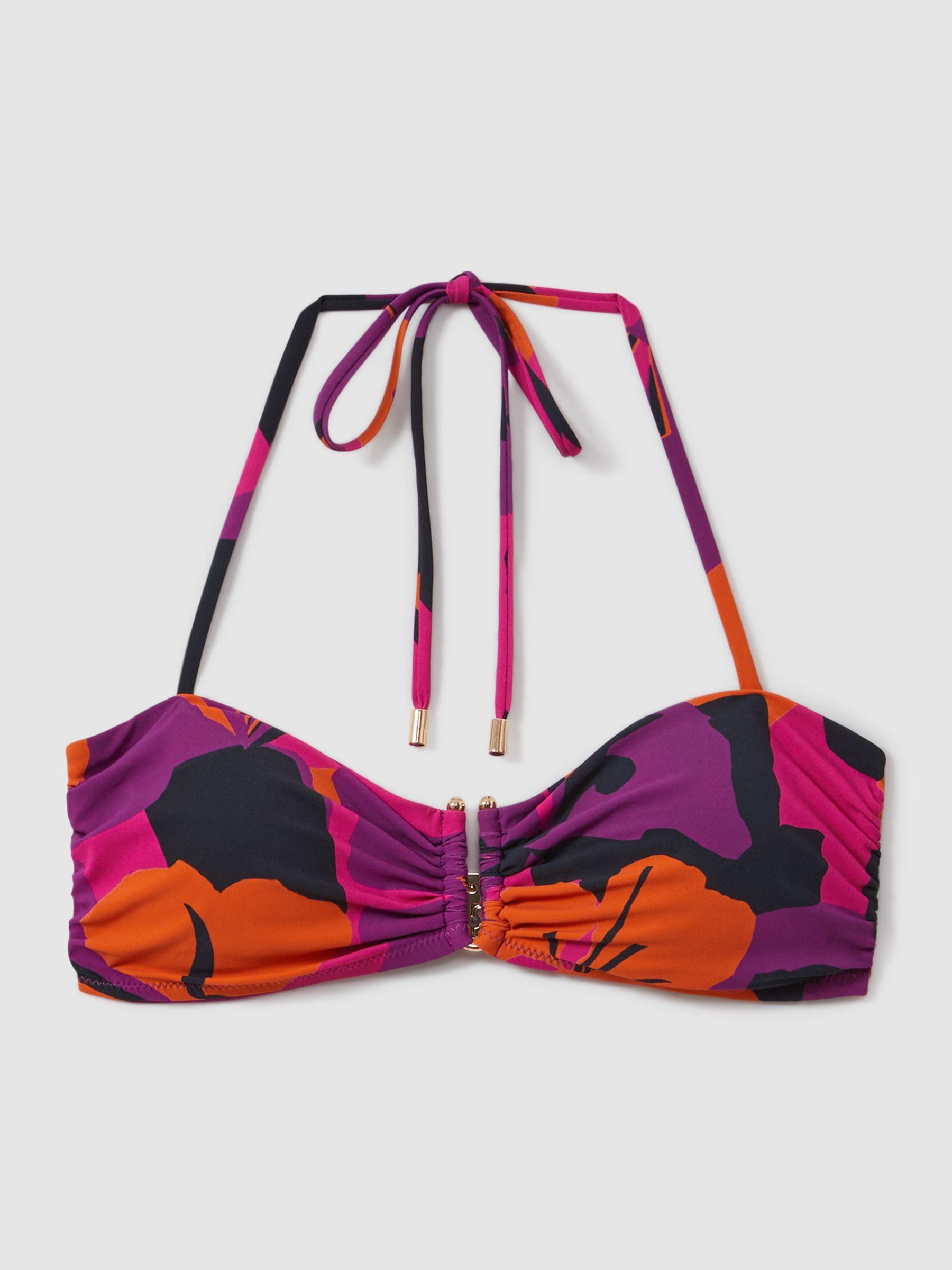 Florere Printed Bandeau Bikini Top in Pink/Orange Product Image