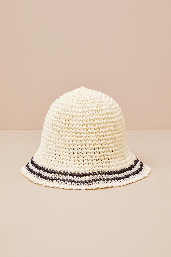 Esila White Striped Straw Bucket Hat Product Image