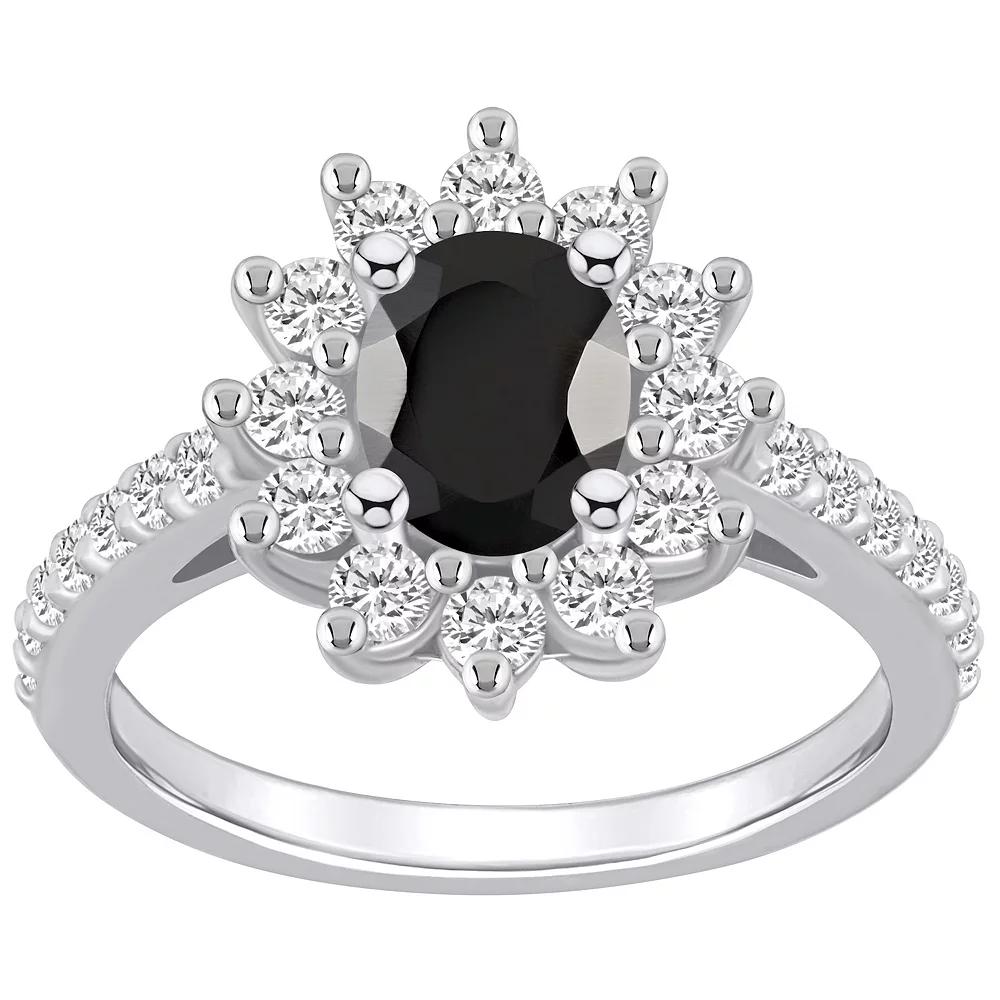 Alyson Layne 14k White Gold Oval Cut Onyx & 7/8 Carat T.W. Diamond Halo Ring, Women's, Size: 10, Black Product Image