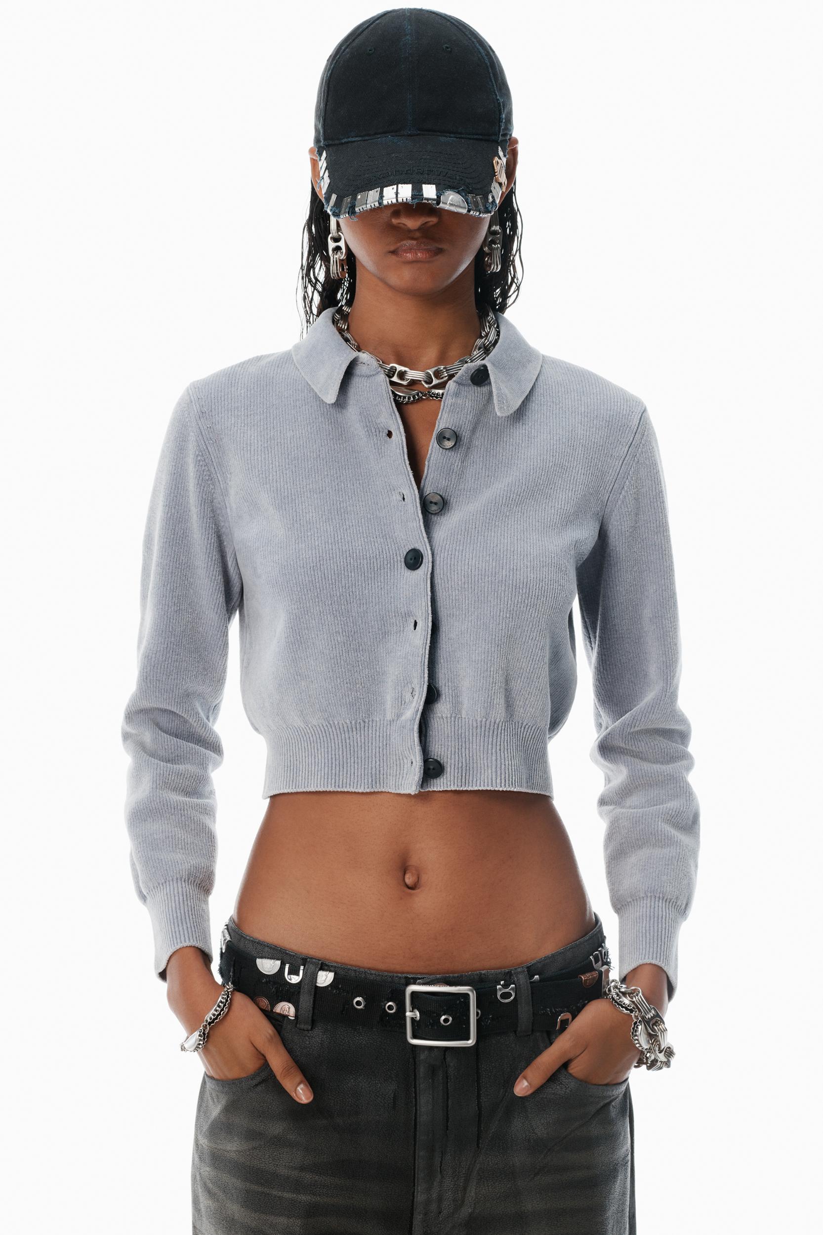 Grey Cotton-blend Chenille Cardigan Product Image