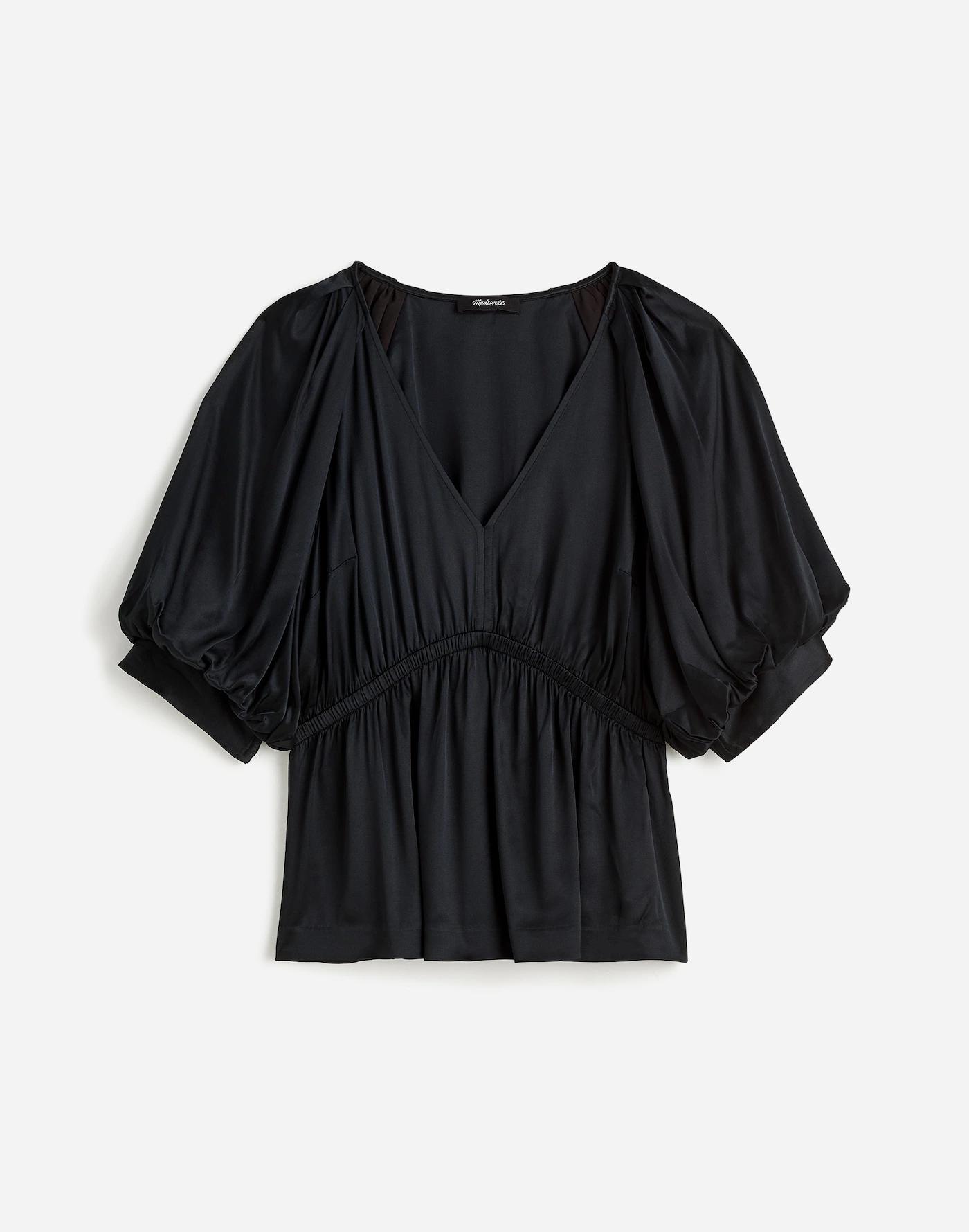 Shirred Puff-Sleeve Top in Satin Product Image