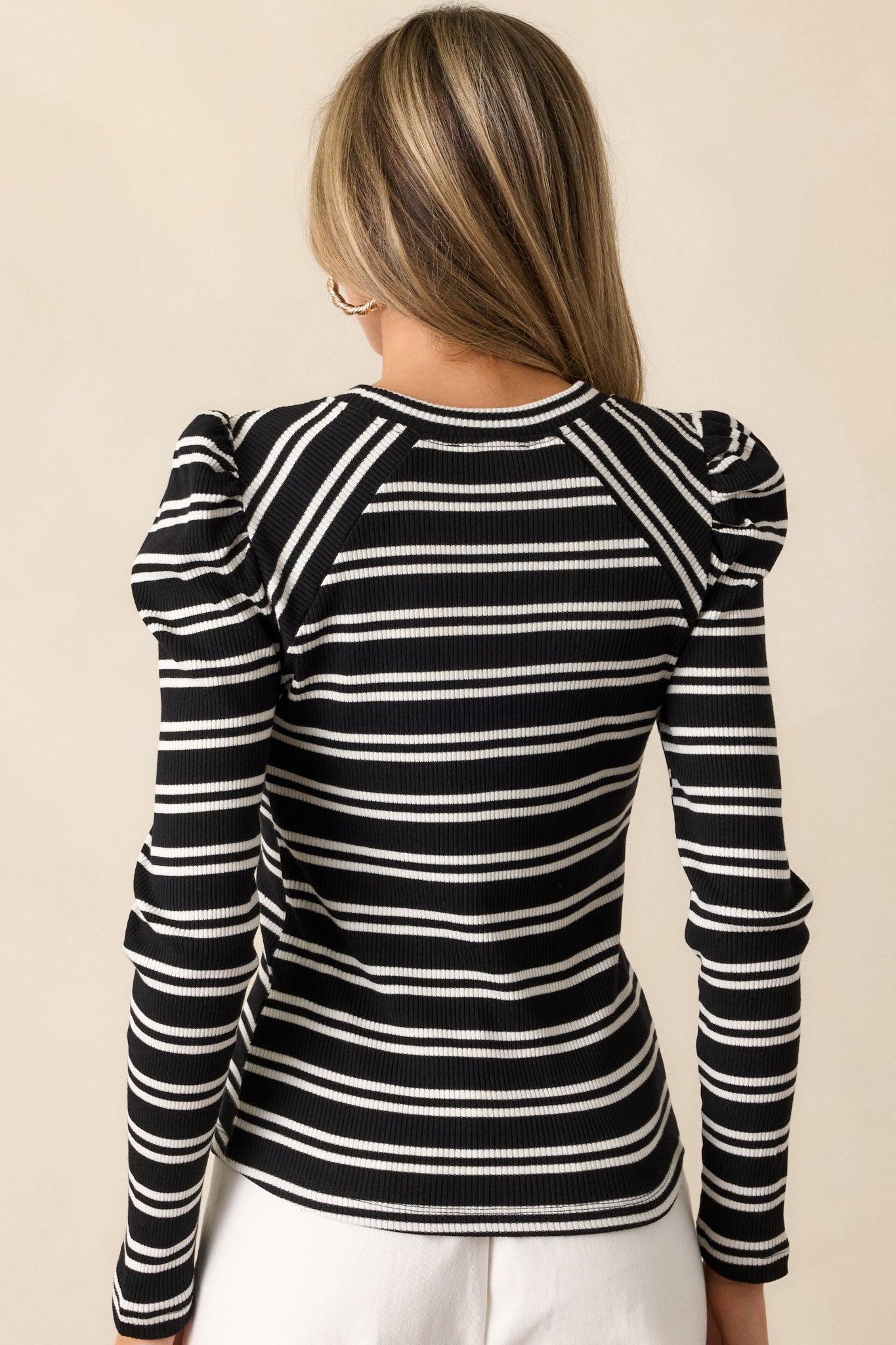 Just As You Are Black Stripe Ribbed Long Sleeve Top Product Image