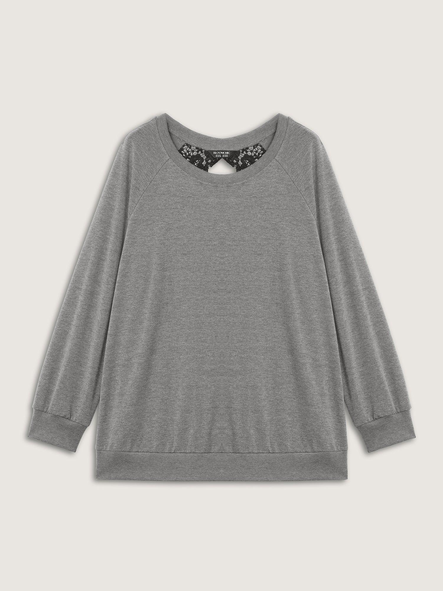 Backless Lace Trim Raglan Sleeve Sweatshirt Female Product Image