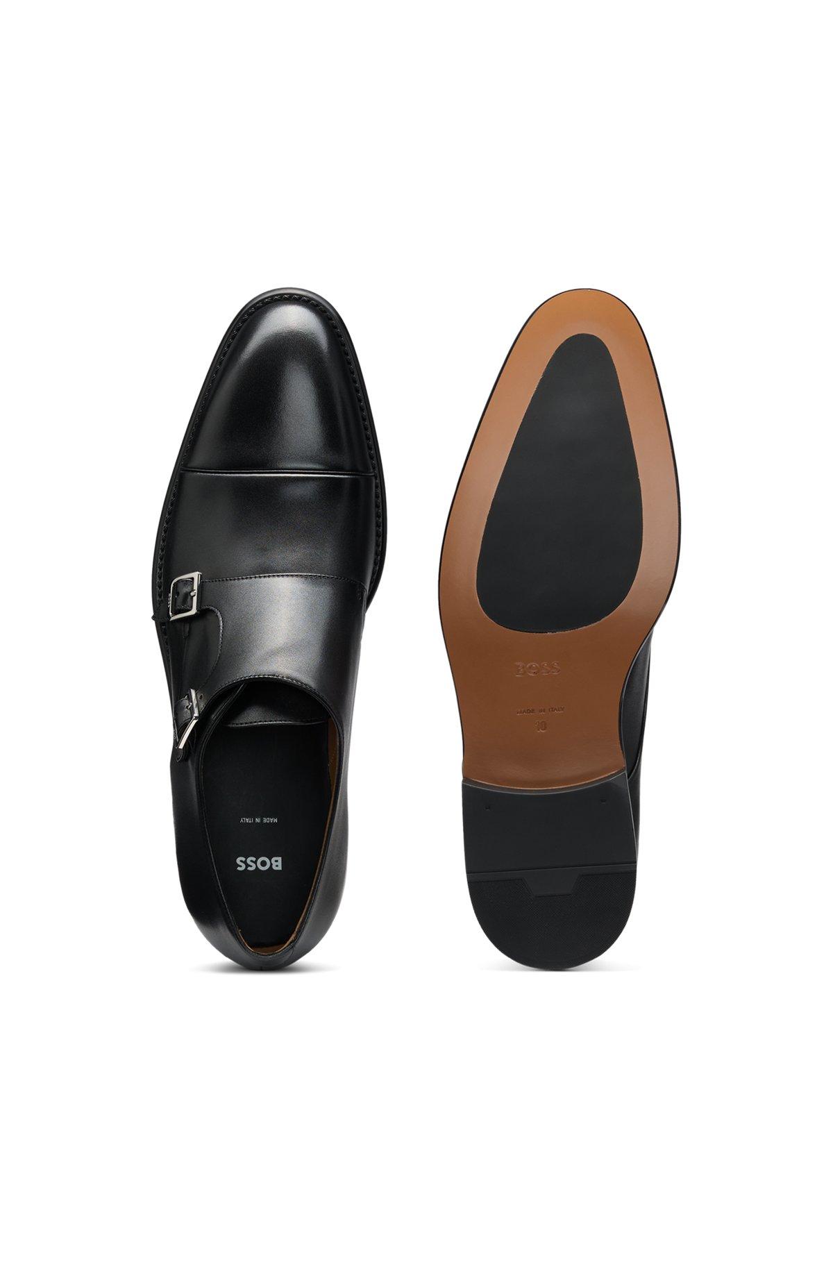 BOSS - Leather monk shoes with double strap - Black Product Image