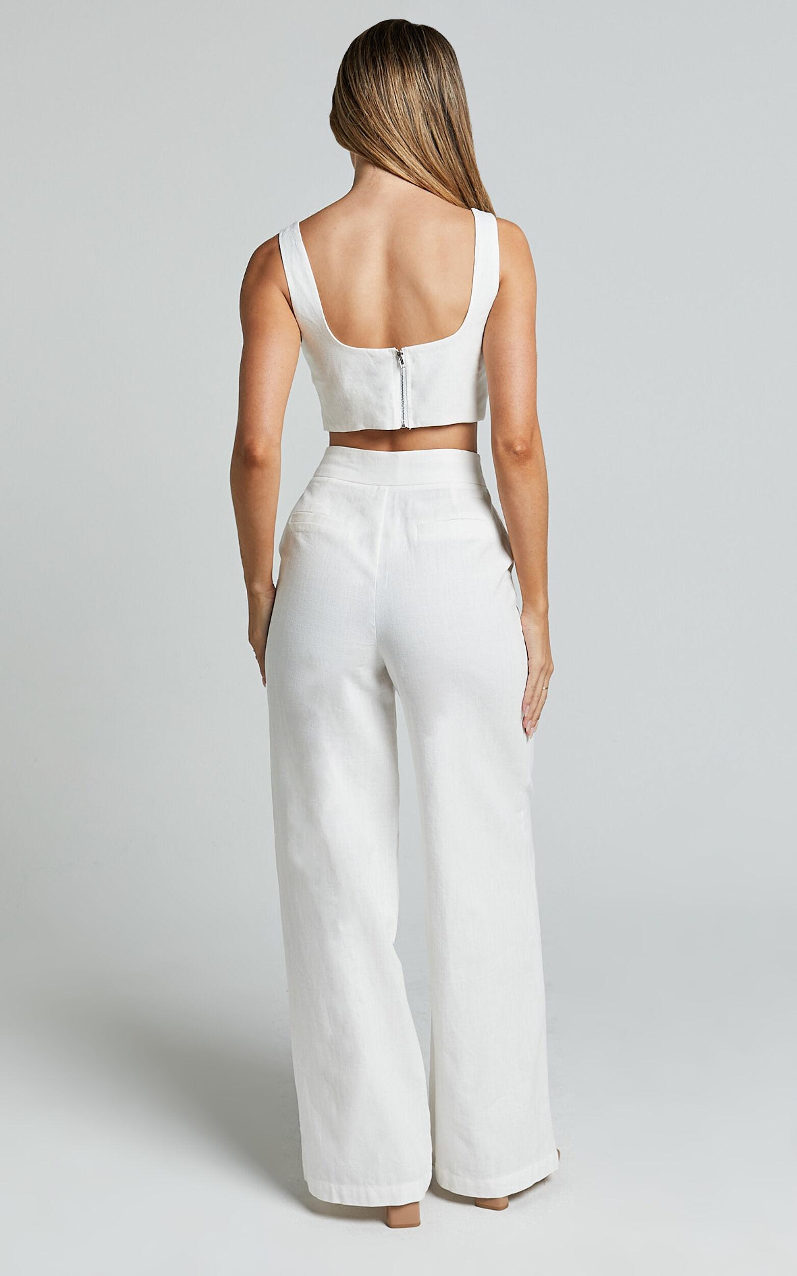 Kingston Two Piece Set - Twist Front Twill and Wide Leg Pants Set in White Product Image