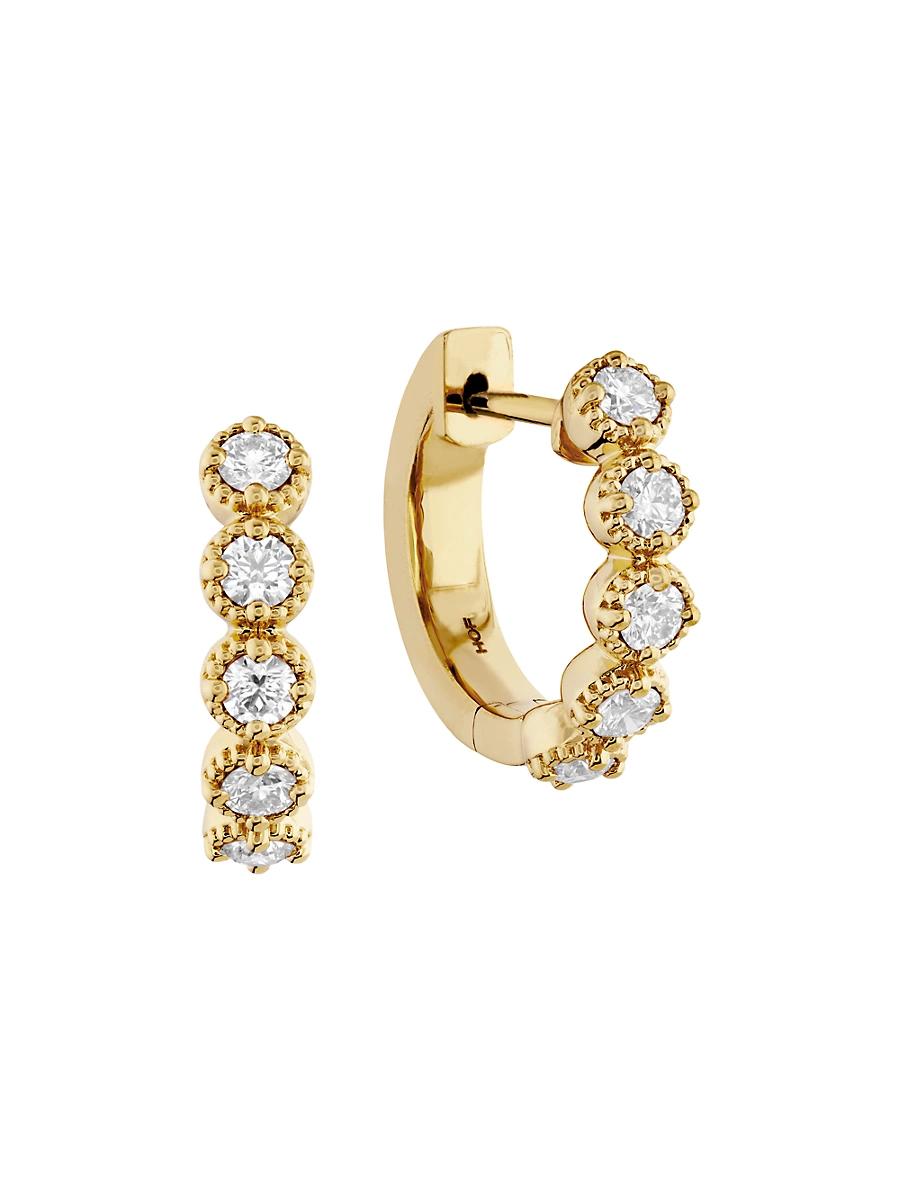 Womens 18K Gold & 0.32 TCW Diamond Huggie Hoop Earrings Product Image