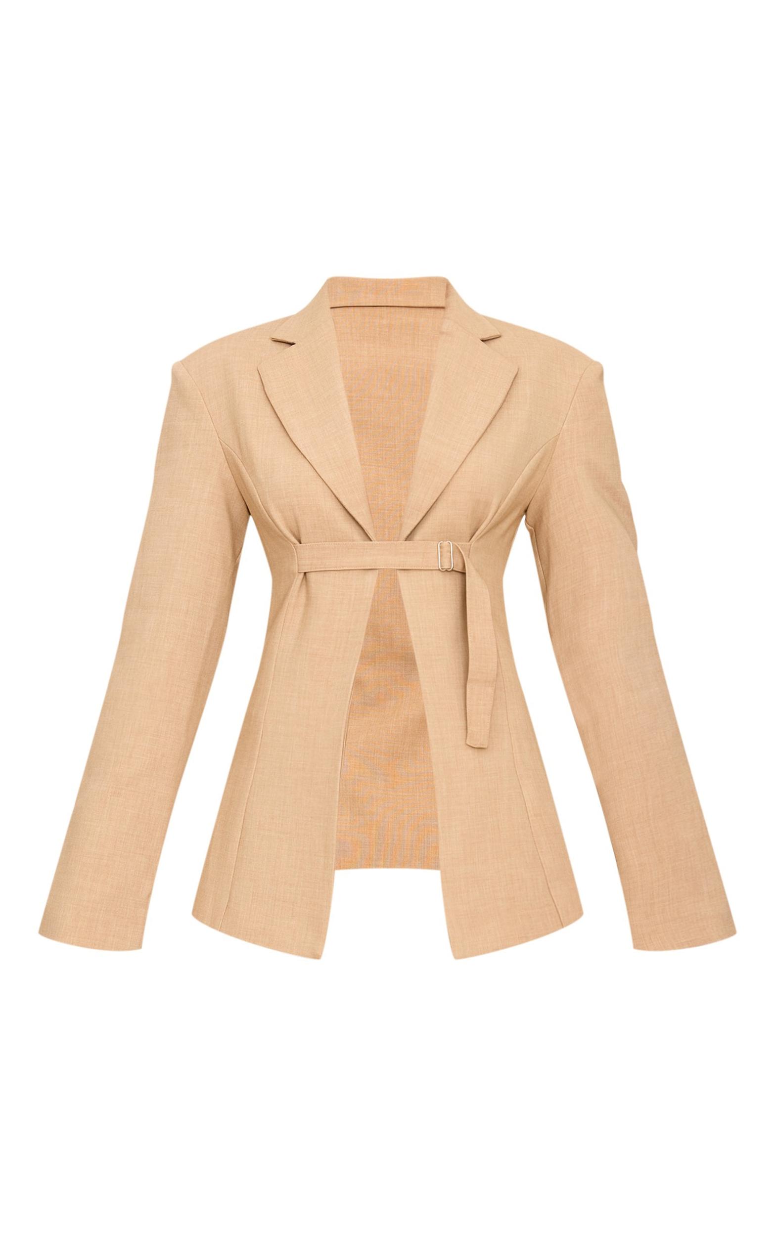 Beige Strap Detail Fitted Blazer Product Image
