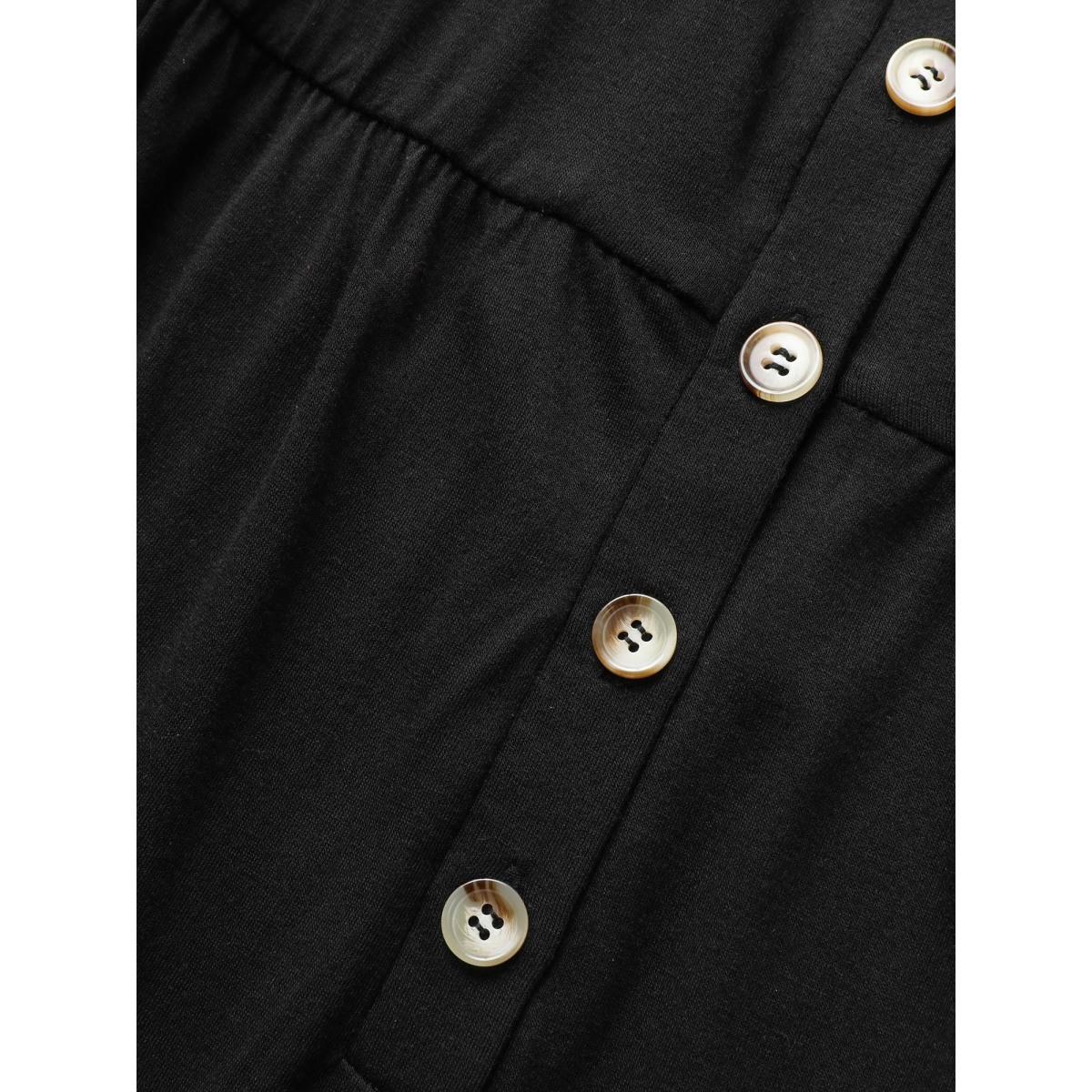 Plus Size Black Solid Button Detail Gathered Jumpsuit Women Casual Sleeveless Non Everyday Loose Jumpsuits BloomChic 30/6X Product Image