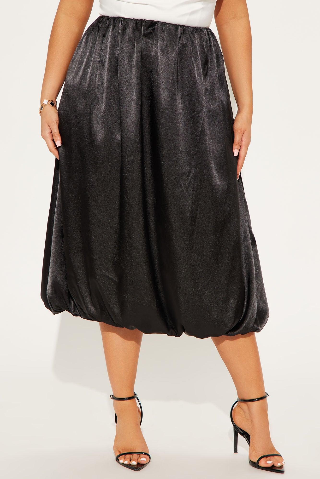 Tell You More Satin Bubble Midi Skirt - Black Product Image