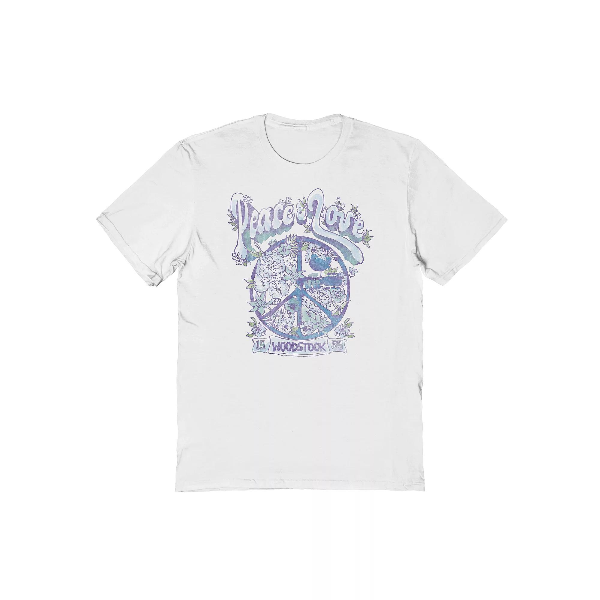 Men's Blue Peace & Love Graphic Tee, Size: Large, White Product Image