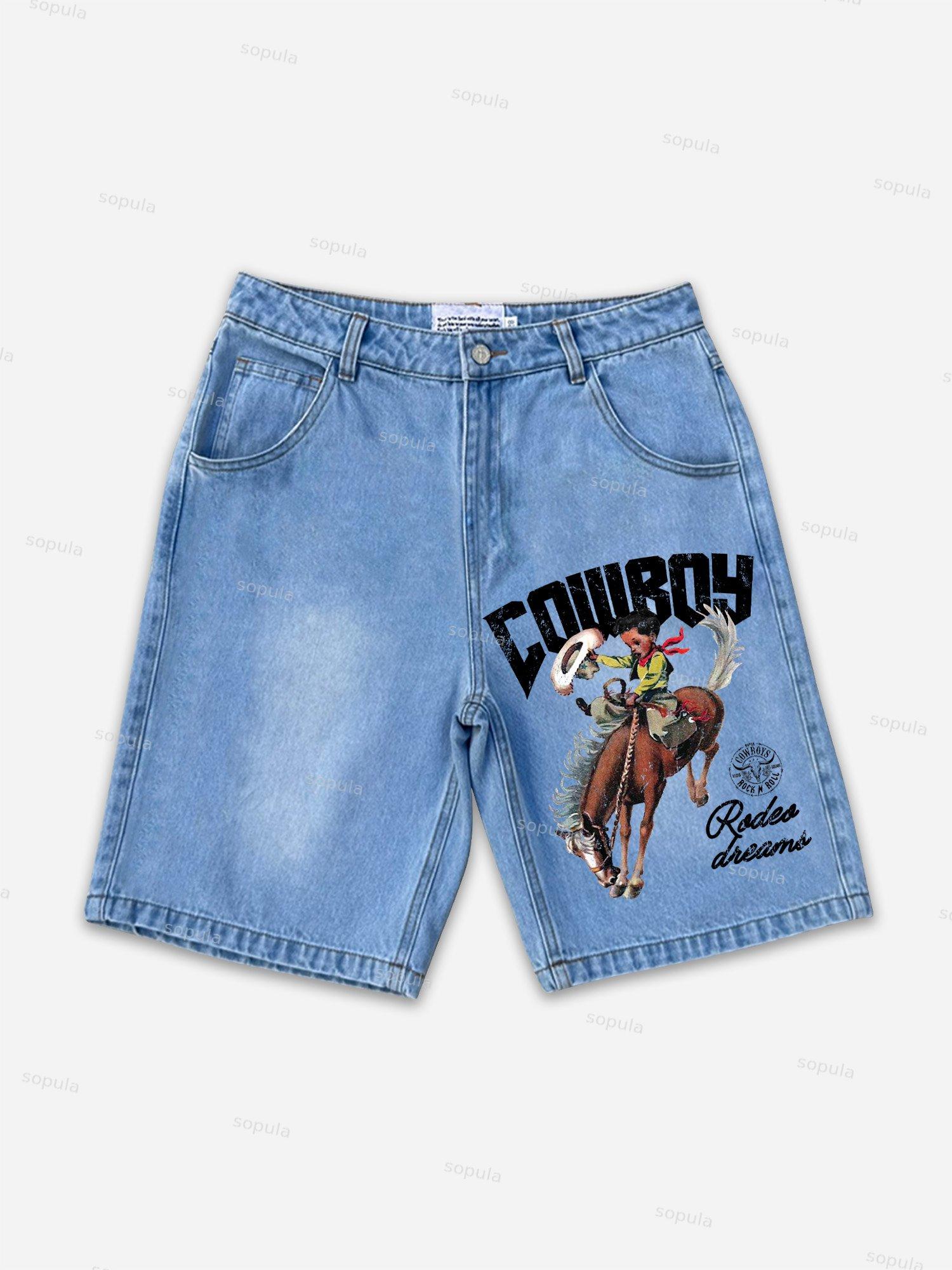 Men's Cowboy Dream Graphic Denim Shorts Product Image