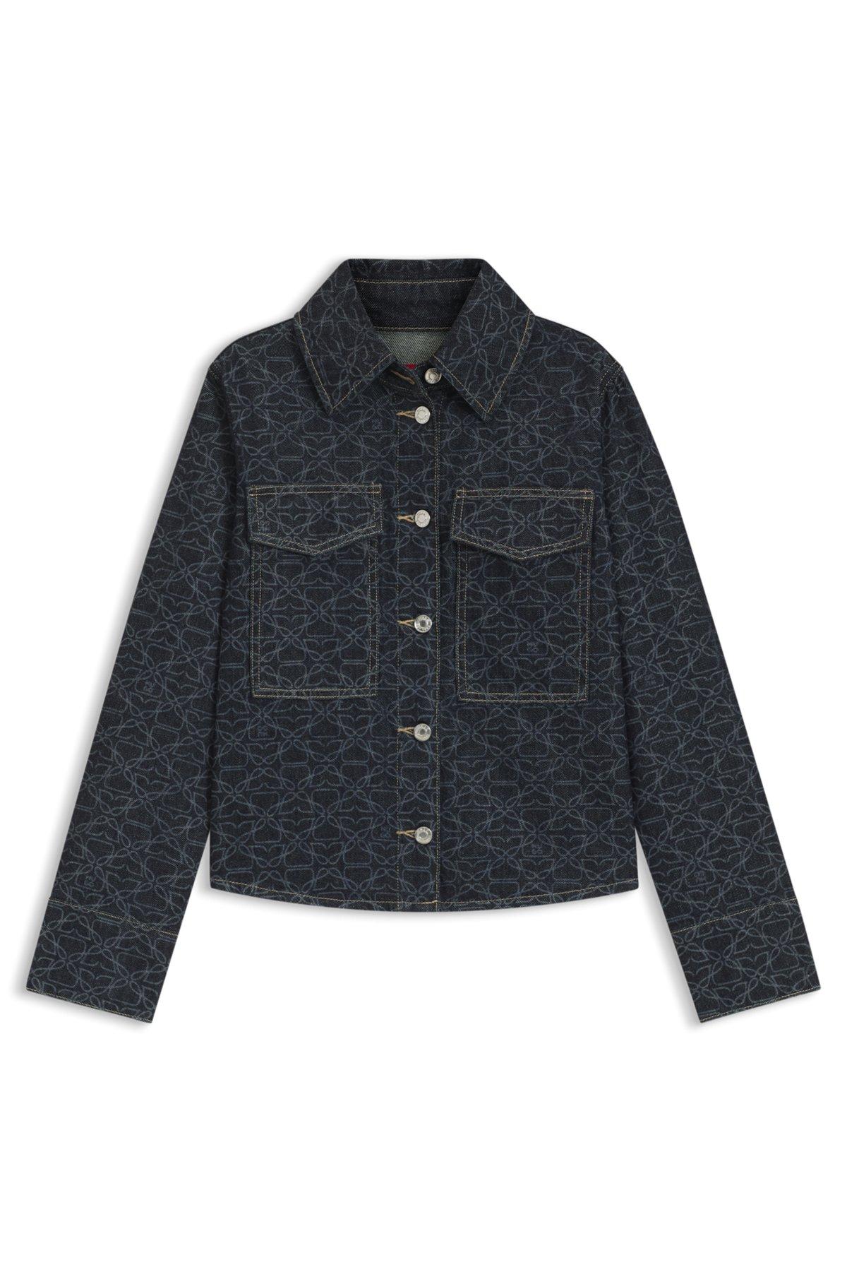 HUGO - Rigid-denim jacket with monogram laser print - Dark Blue Product Image