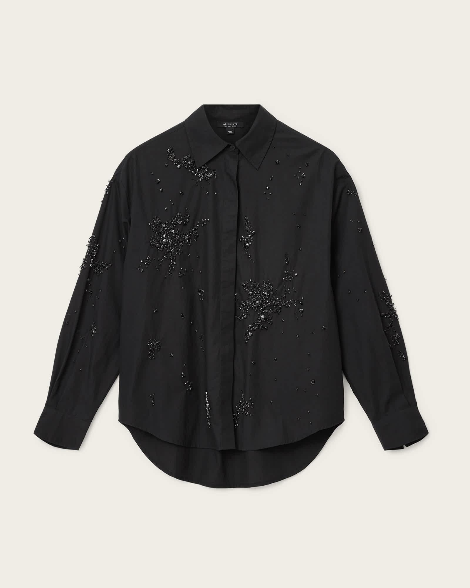 Gemi Embellished Shirt Black | ALLSAINTS US Product Image