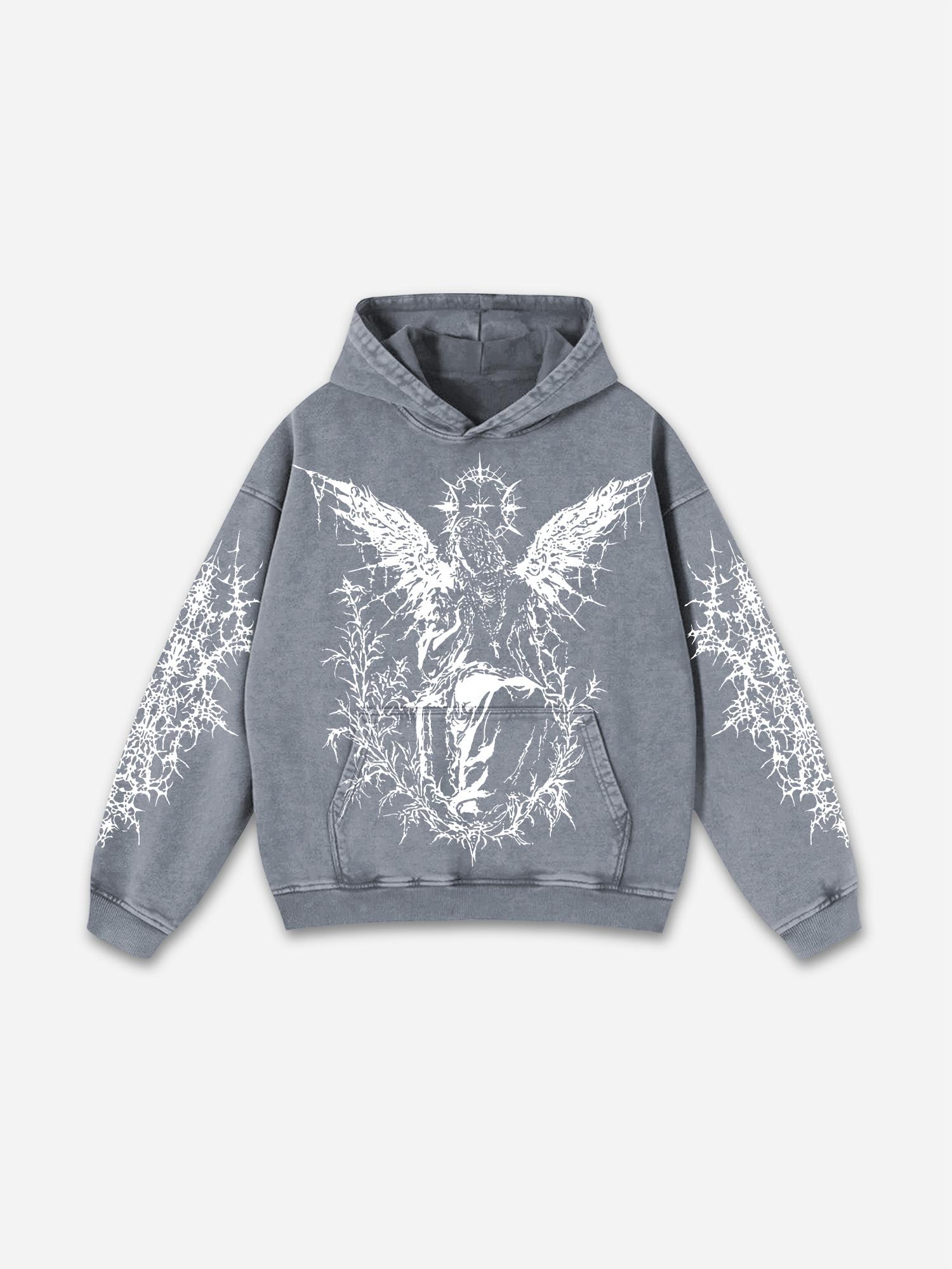 Vintage Angels Descend Graphic Acid Washed Oversized Hoodie Product Image
