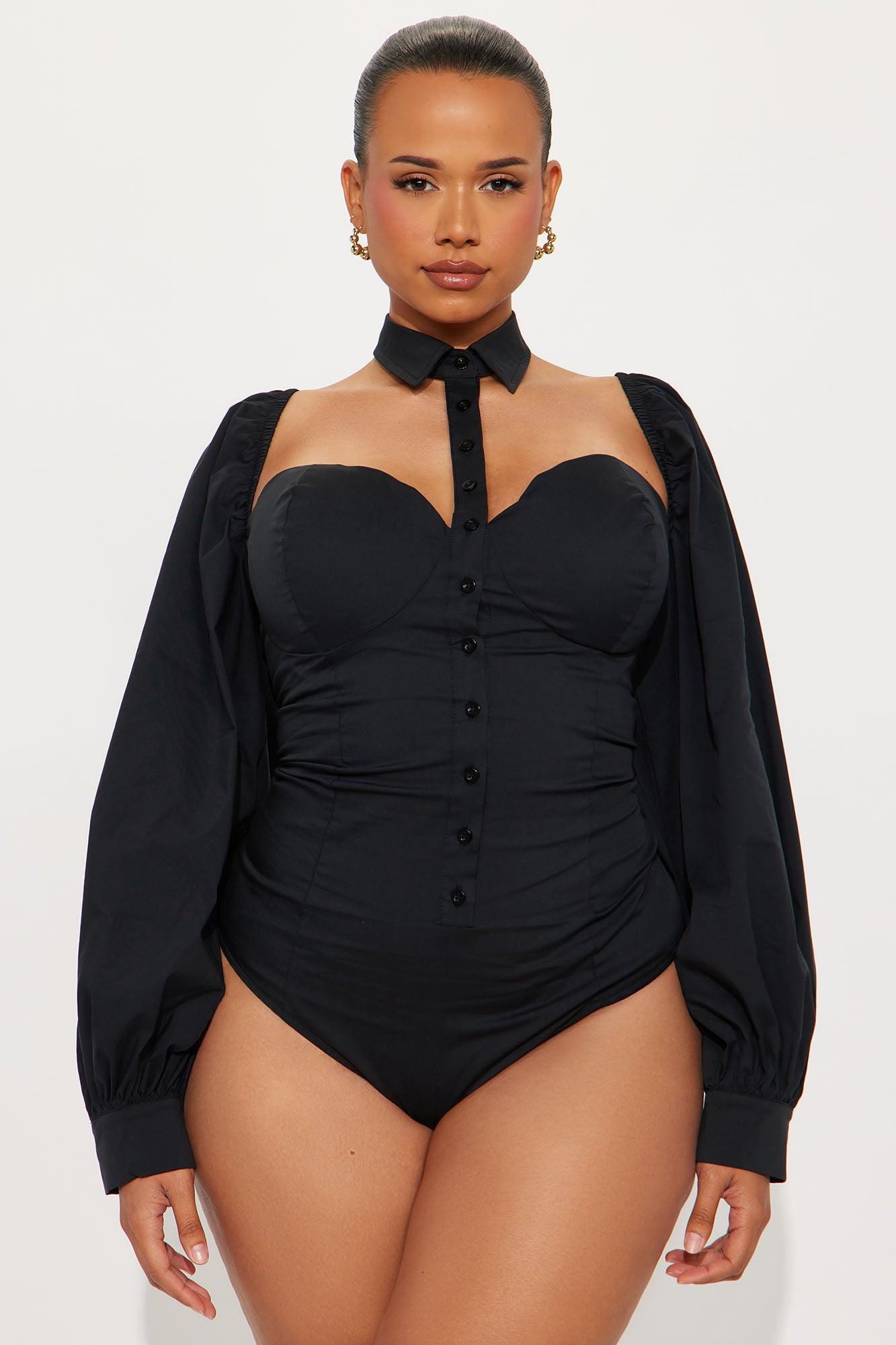 Down To Business Poplin Bodysuit - Black Female Product Image