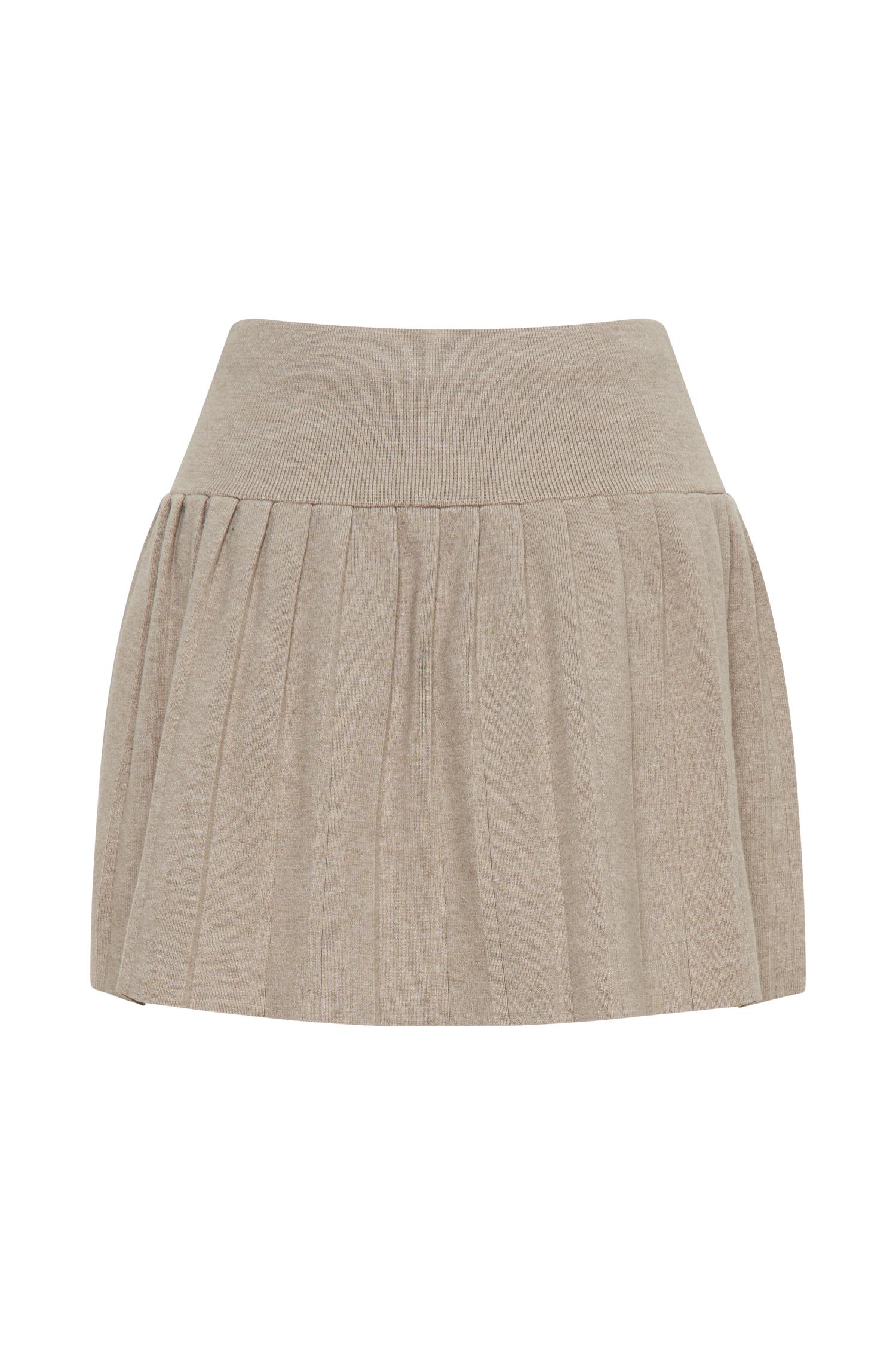 Beverly Knit Pleated Mini Skirt - Oak Product Image