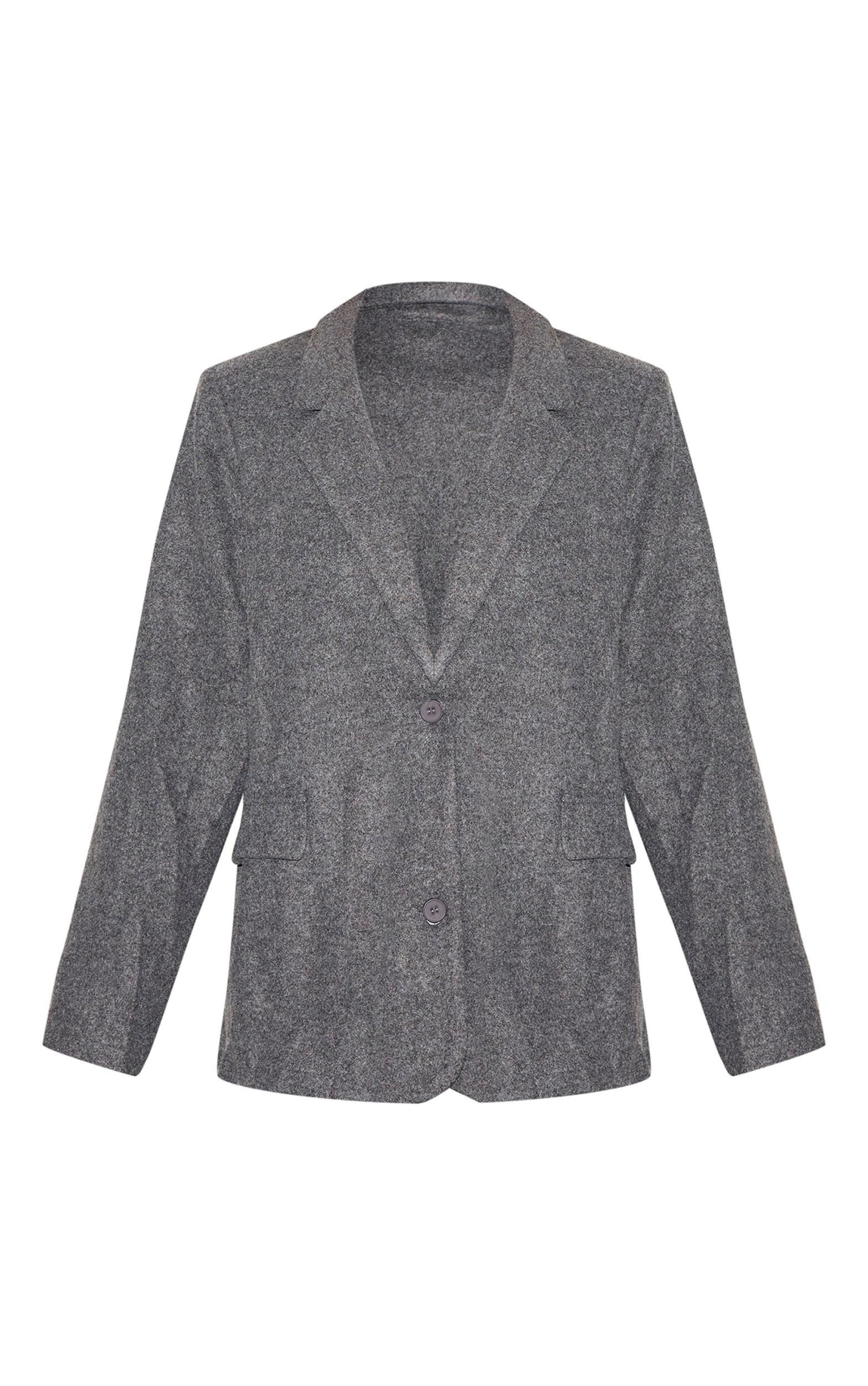 Charcoal Brushed Wool Look Tailored Blazer Product Image