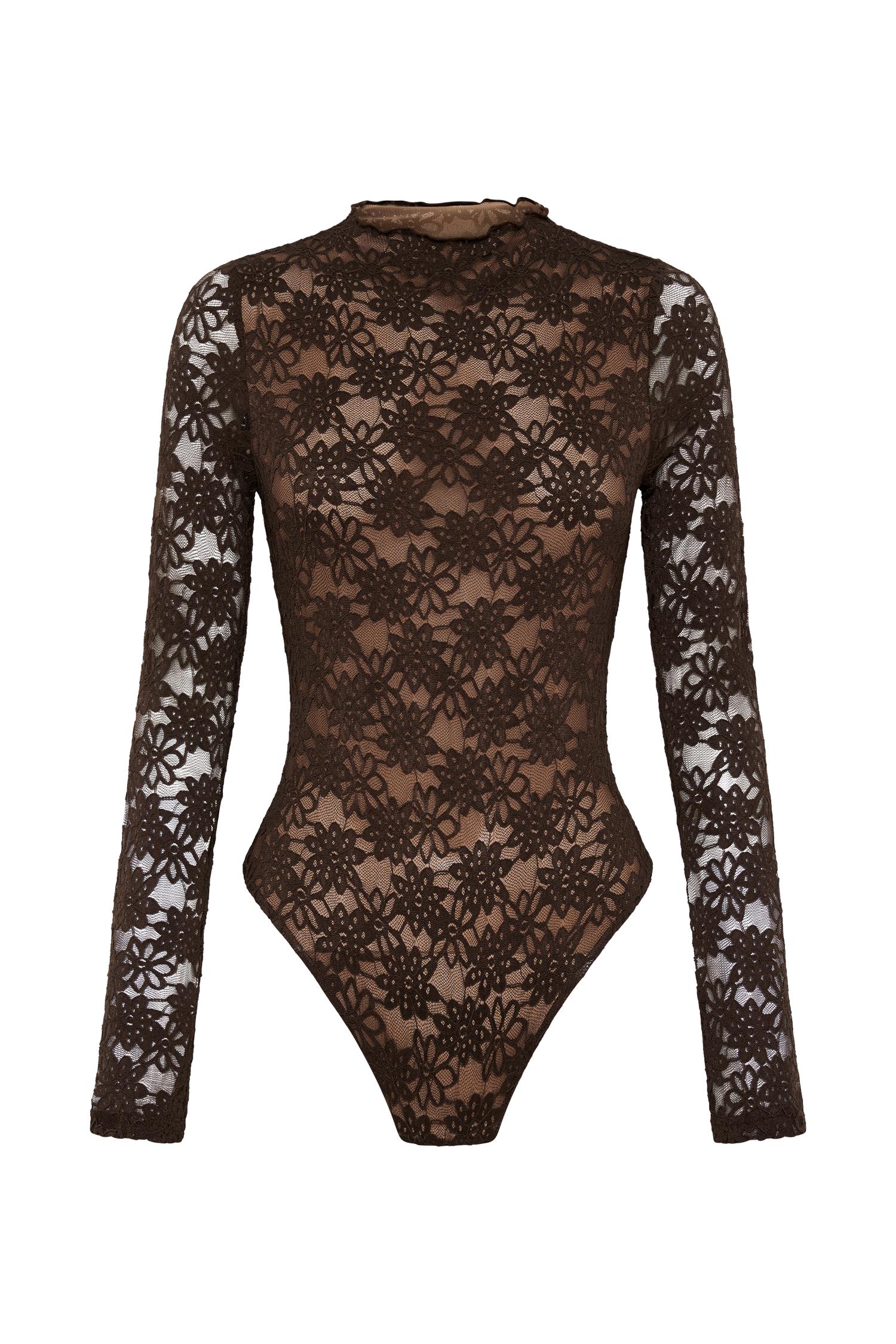 Renata Lace Long Sleeve Bodysuit - Chocolate Product Image