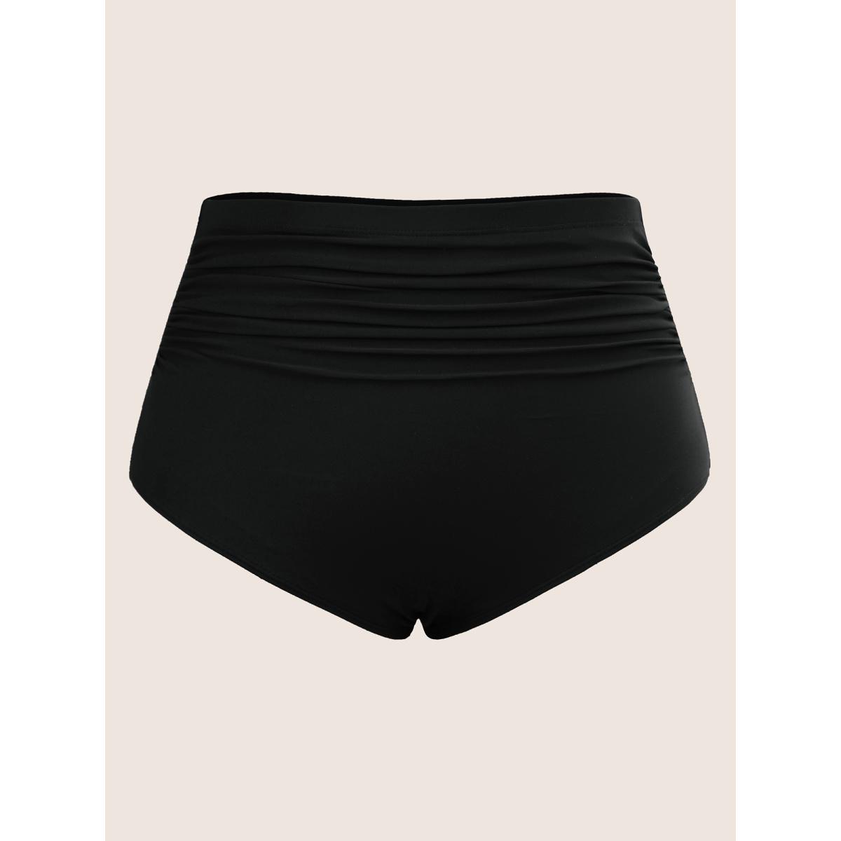 Plus Size Crochet Lace Mesh Texture Ruched Swim Dress Women's Swimwear Black Beach Bodycon Heart neckline High stretch Curve Swim Dresses BloomChic 10/M Product Image