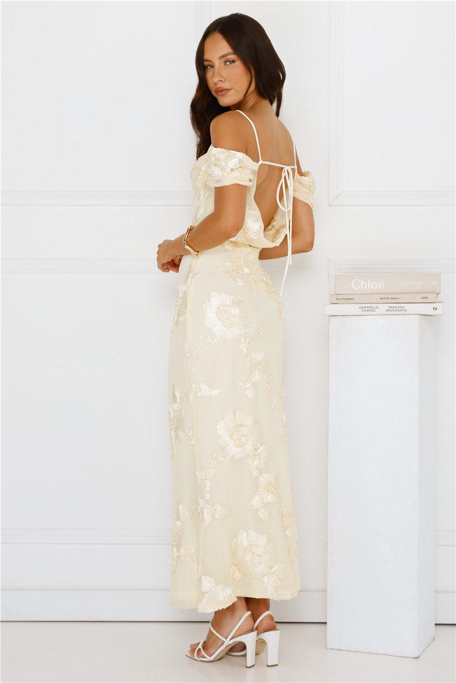 You’re Magic Off Shoulder Mesh Maxi Dress Yellow Product Image