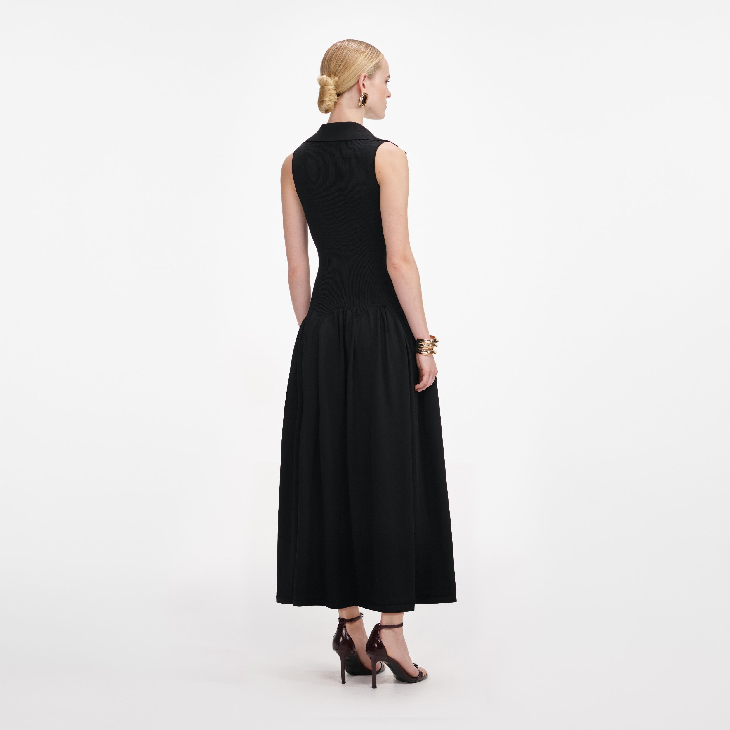 Black Ribbed Knit Midi Dress Product Image