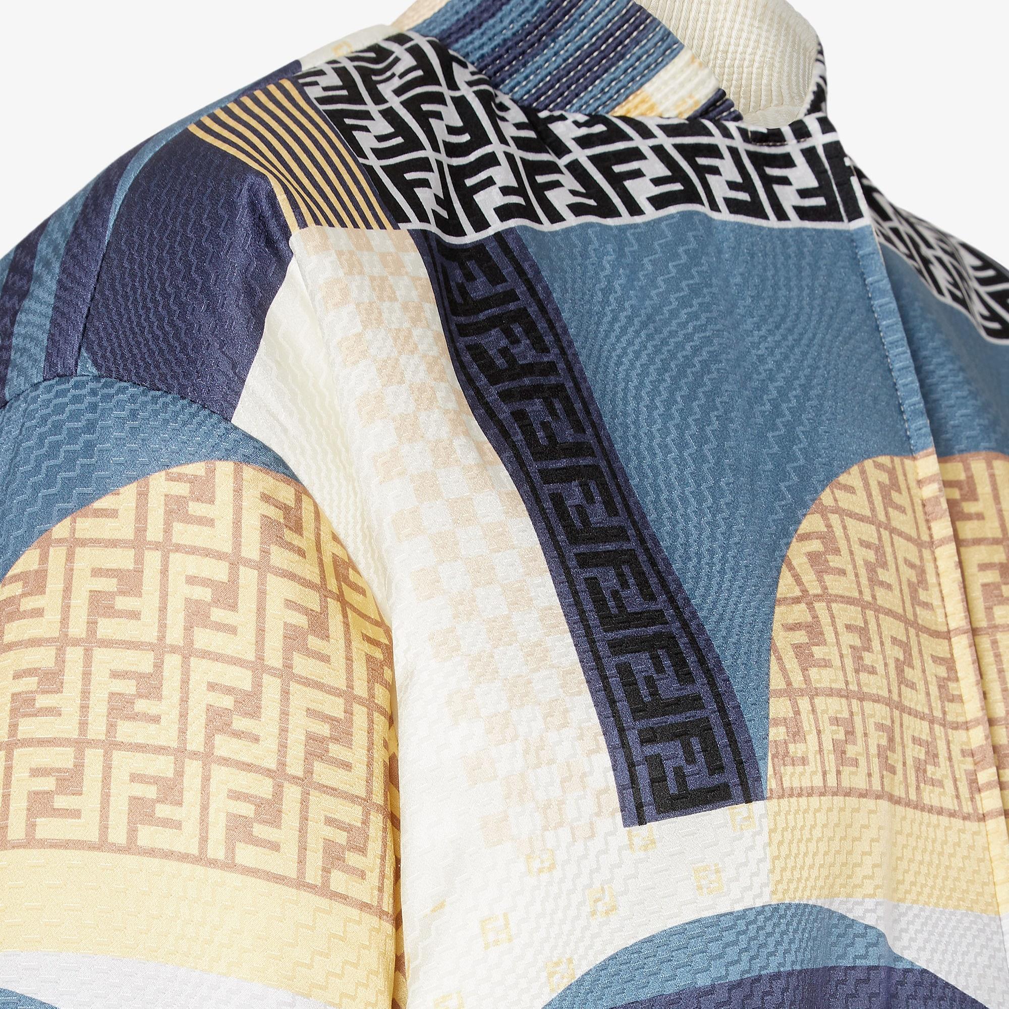 JacketBlue silk reversible bomber jacket with patchwork print Product Image